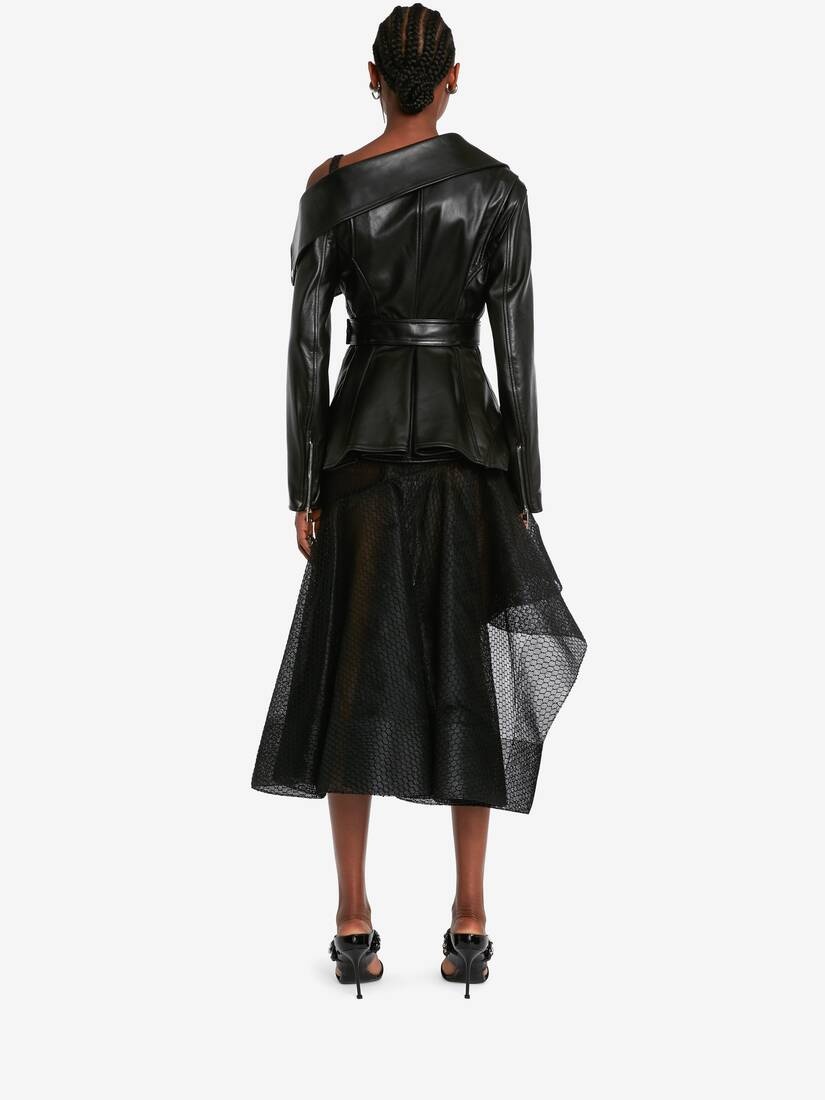 Women's Leather Twisted Biker Jacket in Black - 4