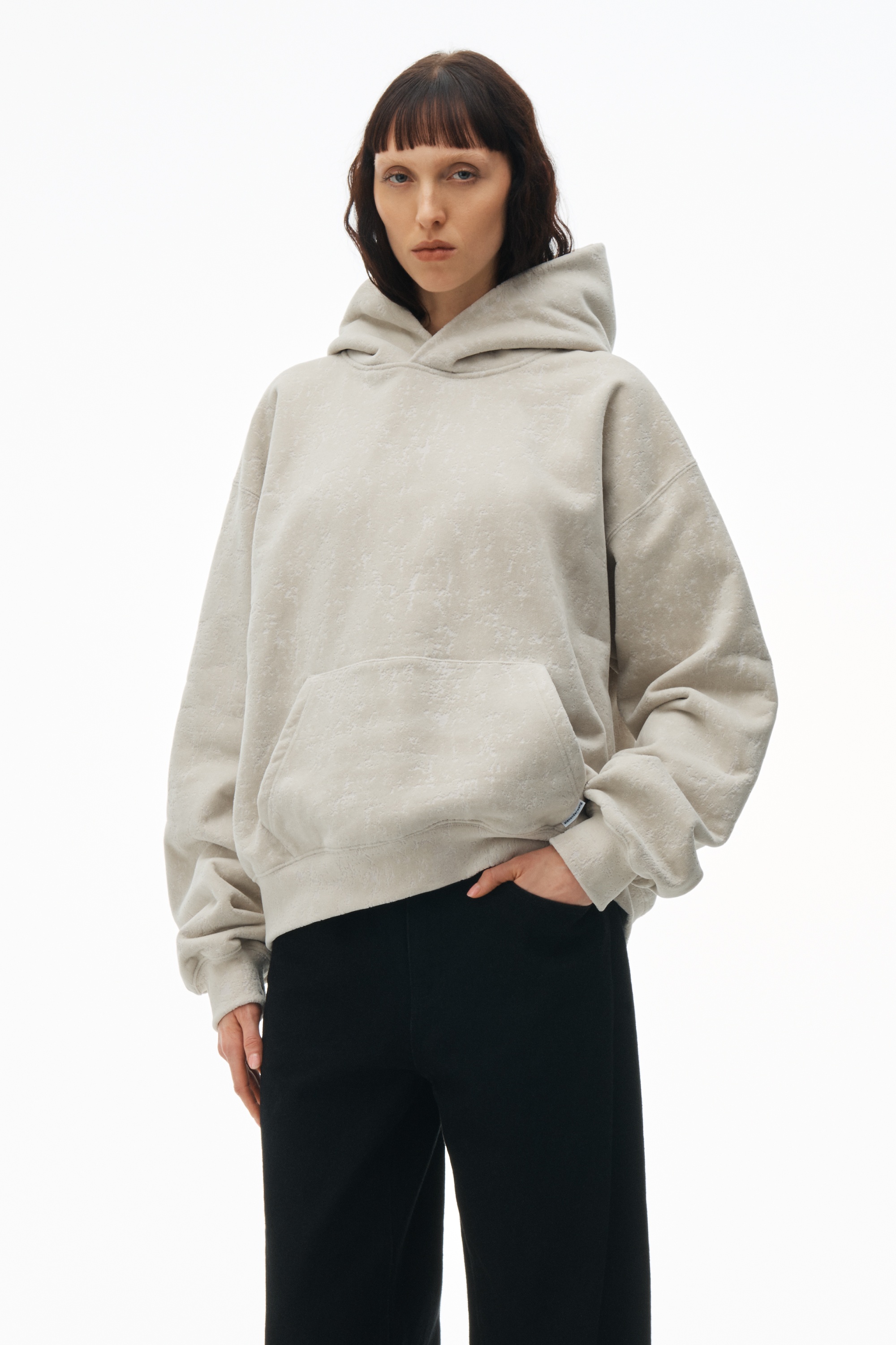 hooded sweatshirt in flocked terry with logo flag tag - 2