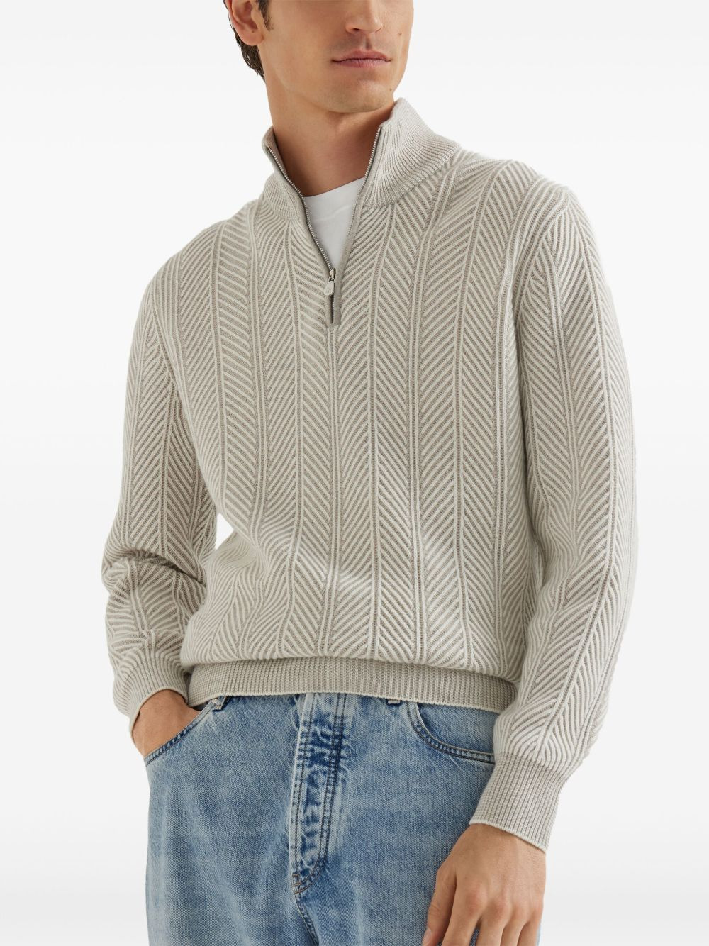 herringbone half-zip sweater - 3