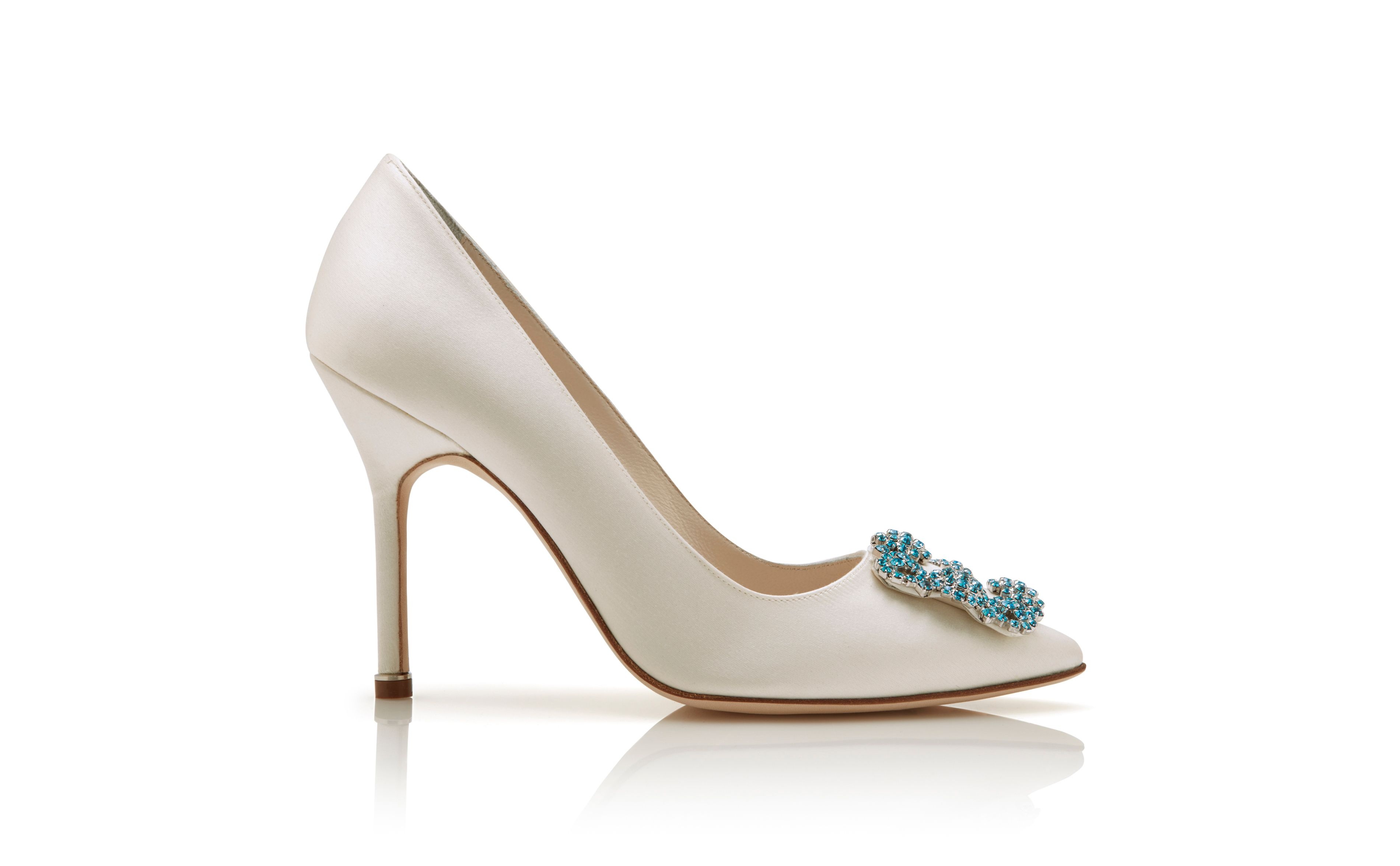 White Satin Jewel Buckle Pumps - 1