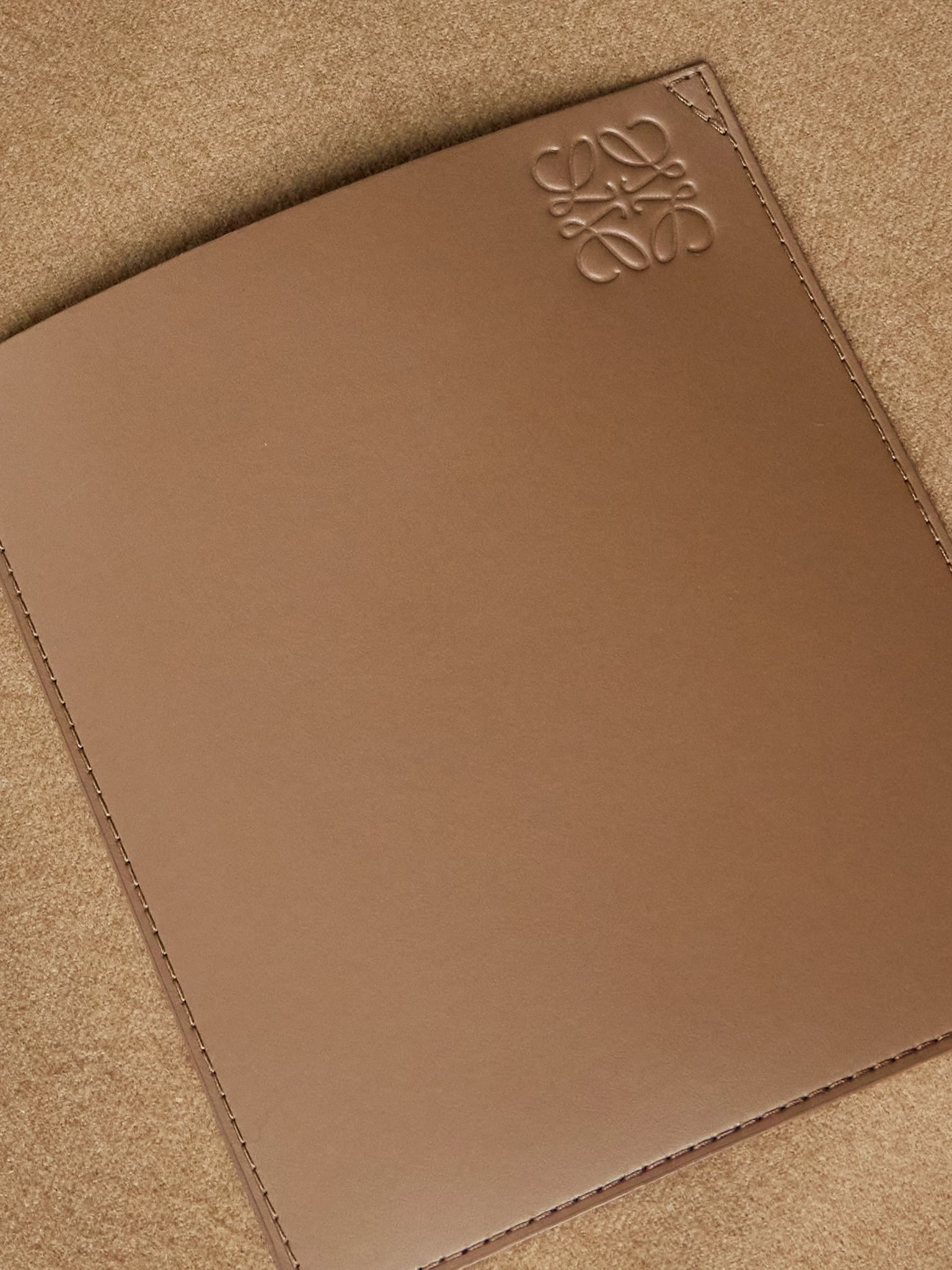 Logo-Debossed Leather-Trimmed Brushed Wool and Cashmere-Blend Overshirt Beige - 6