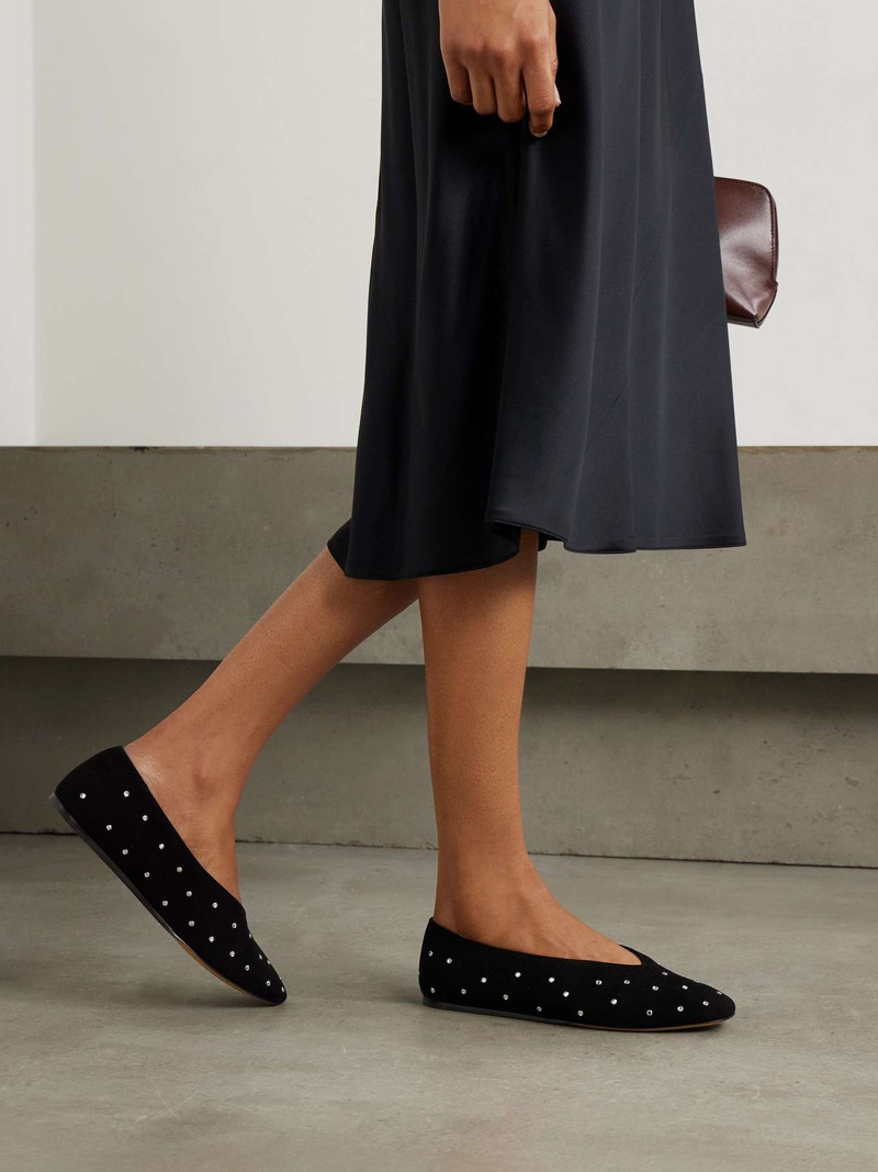 LE MONDE BÉRYL Regency crystal-embellished suede ballet flats Black outlook