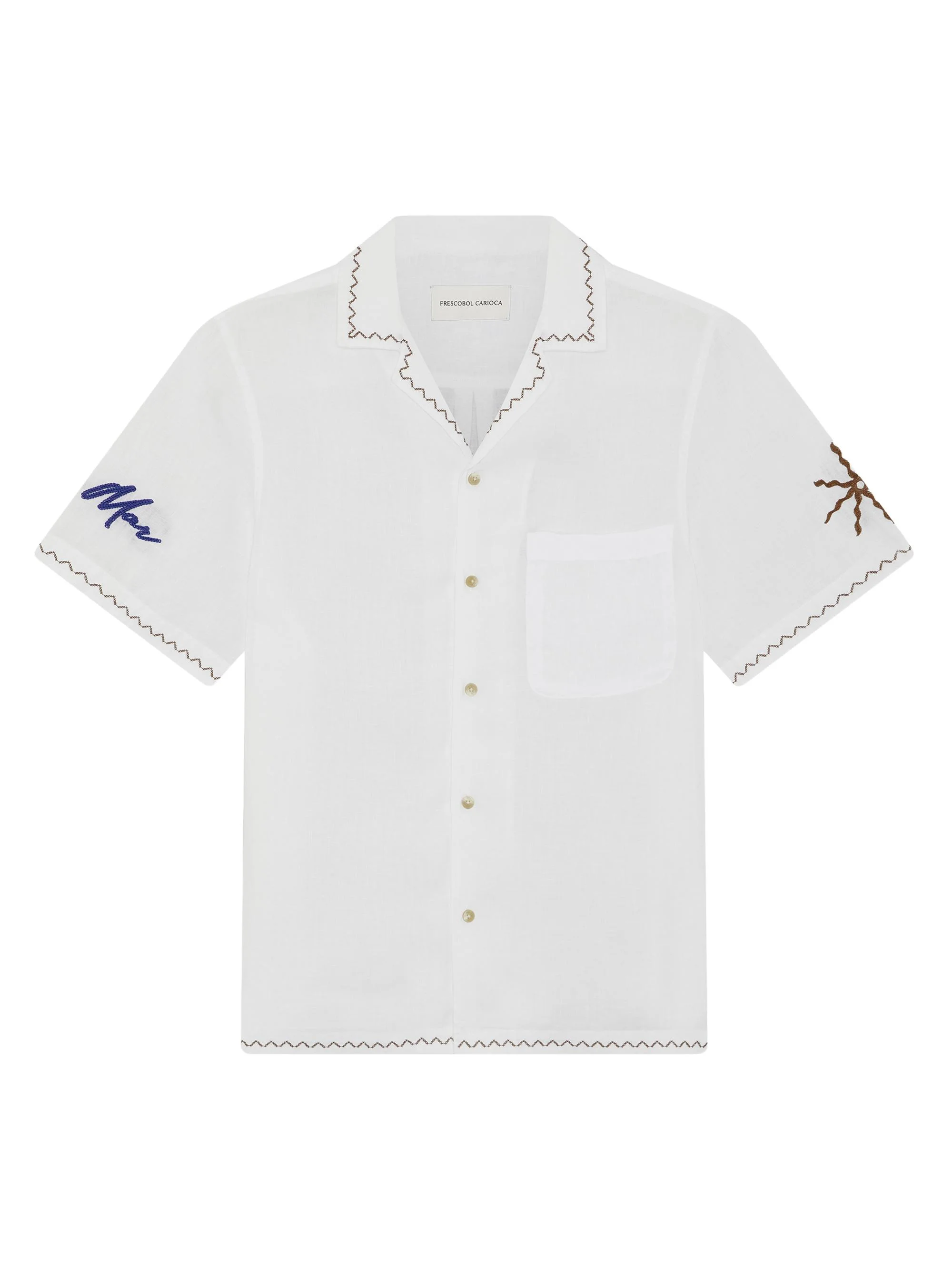 Men's Alves Sol Y Mar-Embroidered Linen Shirt - White - 1