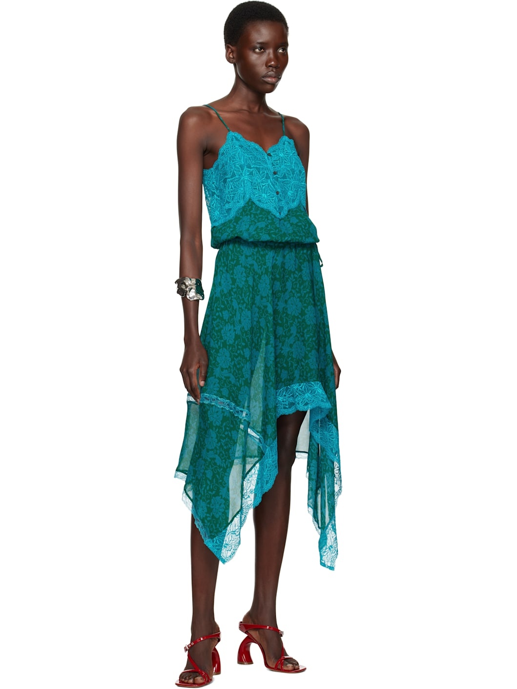 Blue Asymmetrical Slip Midi Dress - 4