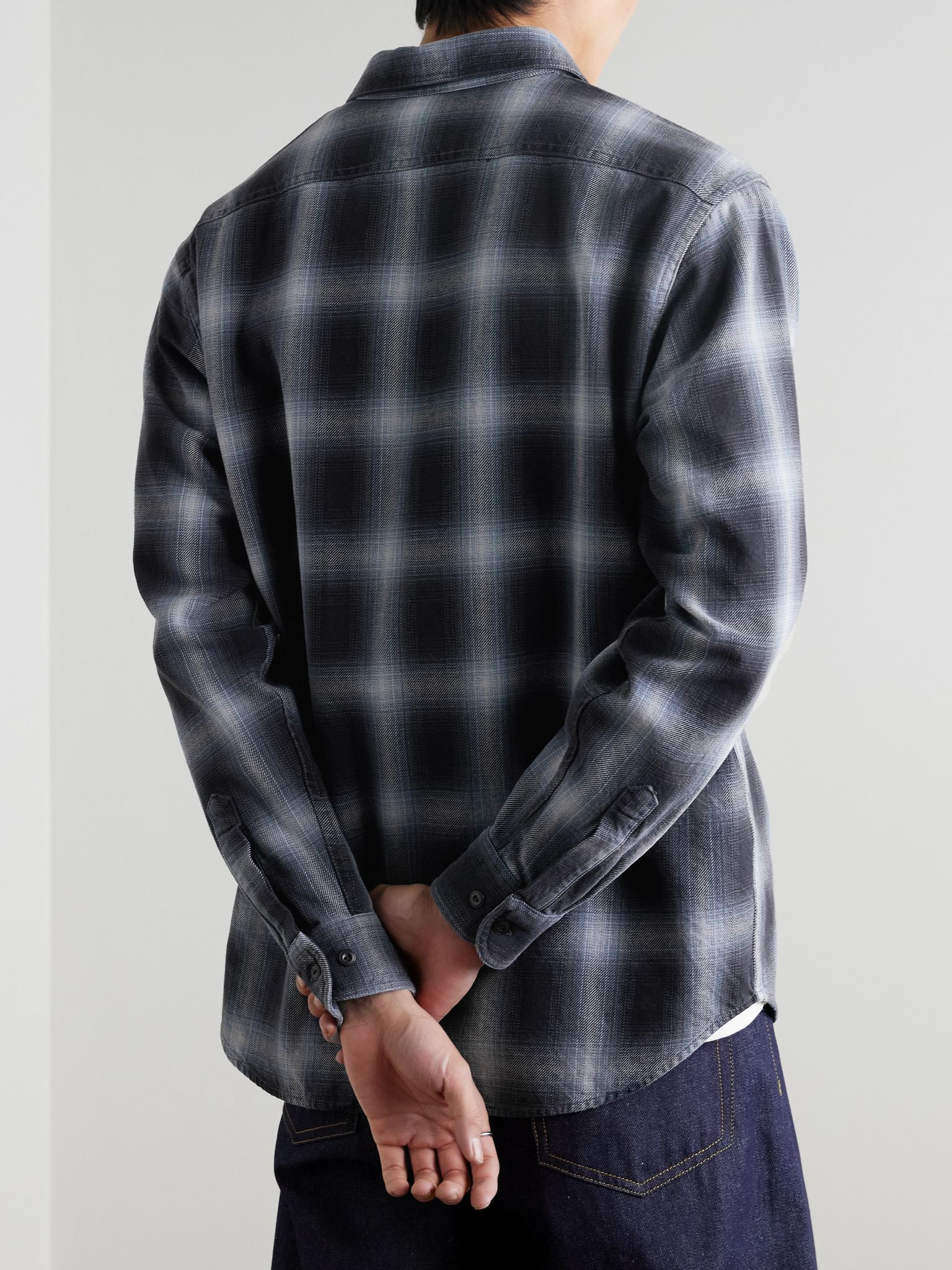 Julian Checked Brushed Cotton-Flannel Shirt Blue - 4