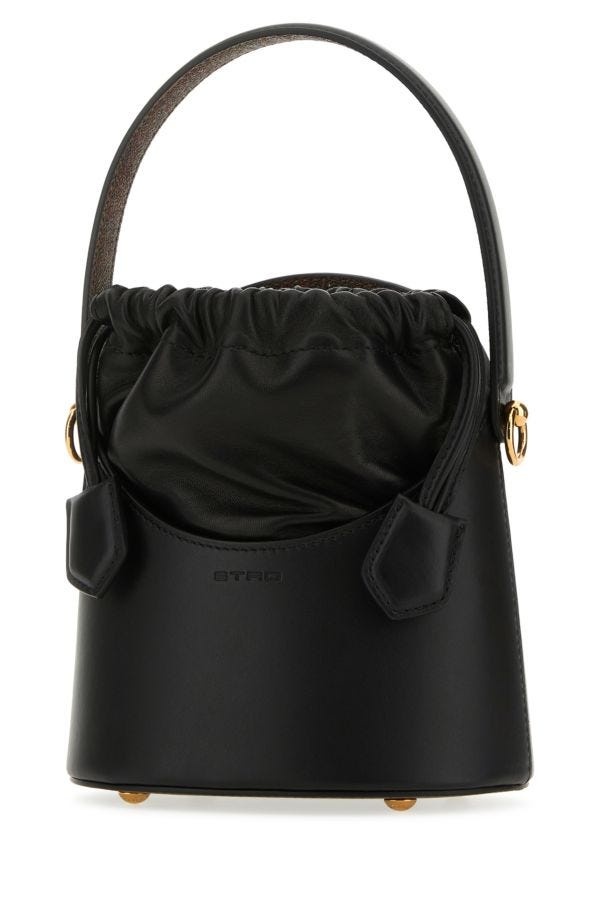 Black leather Saturno mini bucket bag - 2