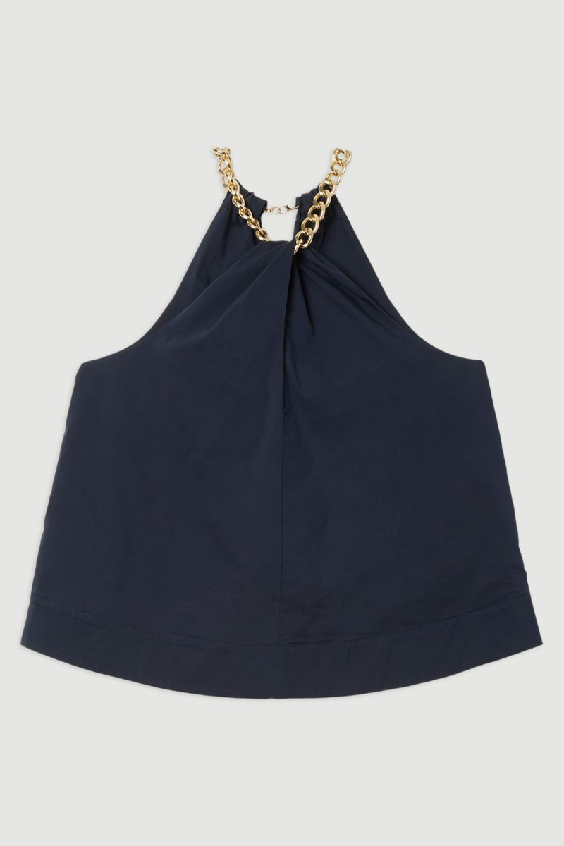 Cotton Poplin Chain Halter Neck Woven Shirt 4