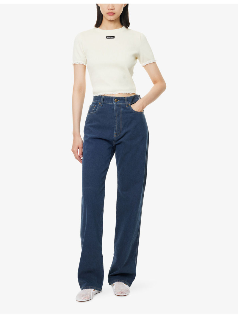 Miu Miu Embroidered-Logo Straight-Leg Denim Jeans outlook
