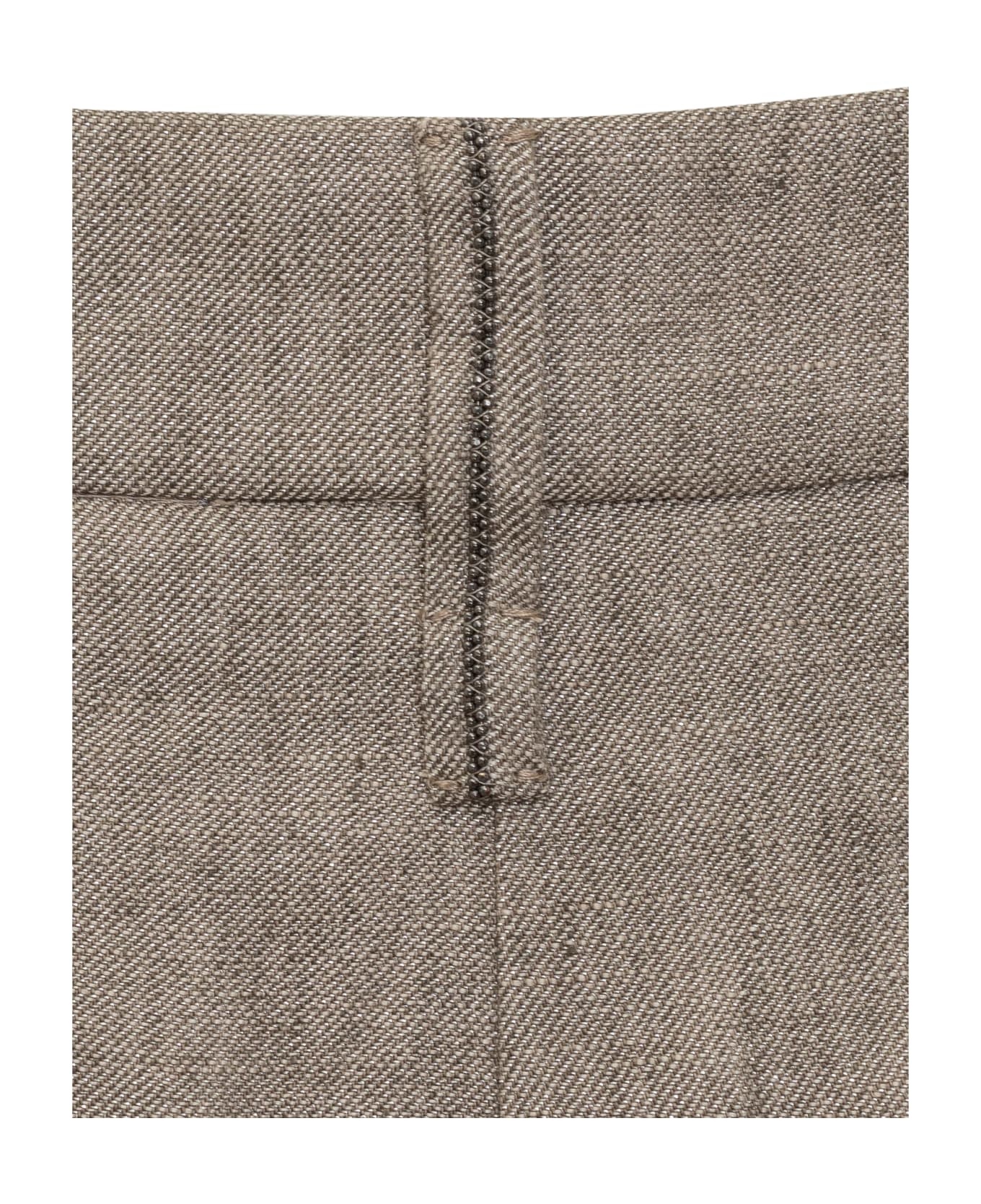 Loose Flared Trousers In Sparkling Twill Linen With Monile - 4