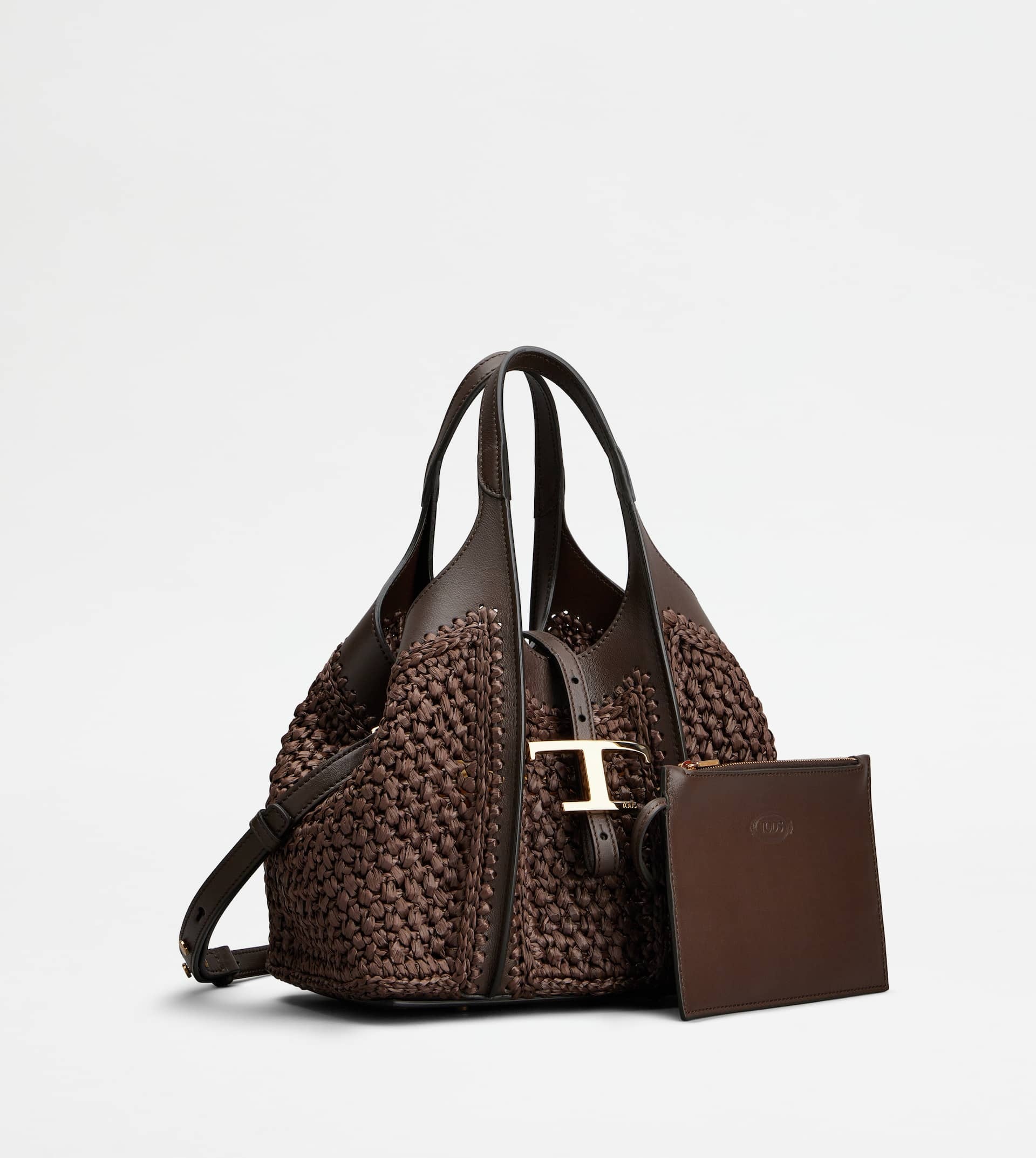 T TIMELESS SHOPPING BAG IN RAFFIA AND LEATHER MINI - BROWN - 2