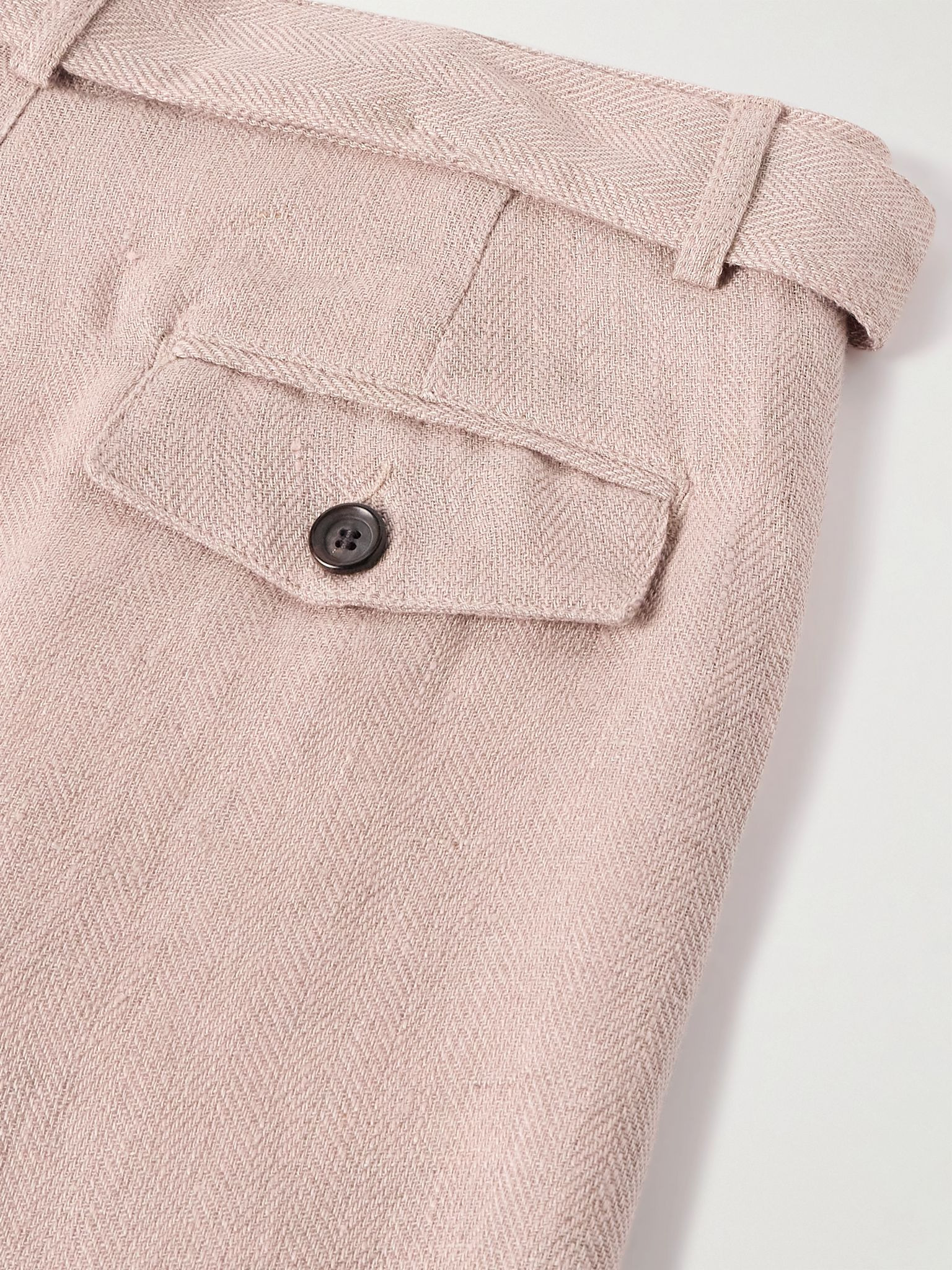 Southwell Tapered Belted Herringbone Linen Trousers Pink - 5
