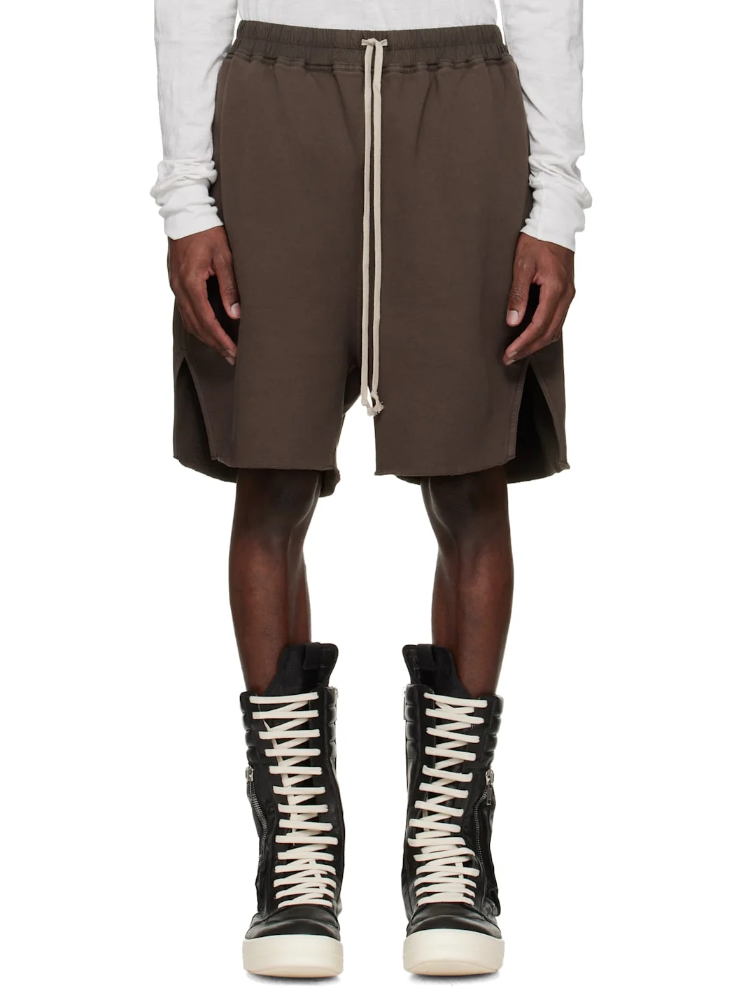 Brown Temple Long Boxers Butt Zip Shorts - 1