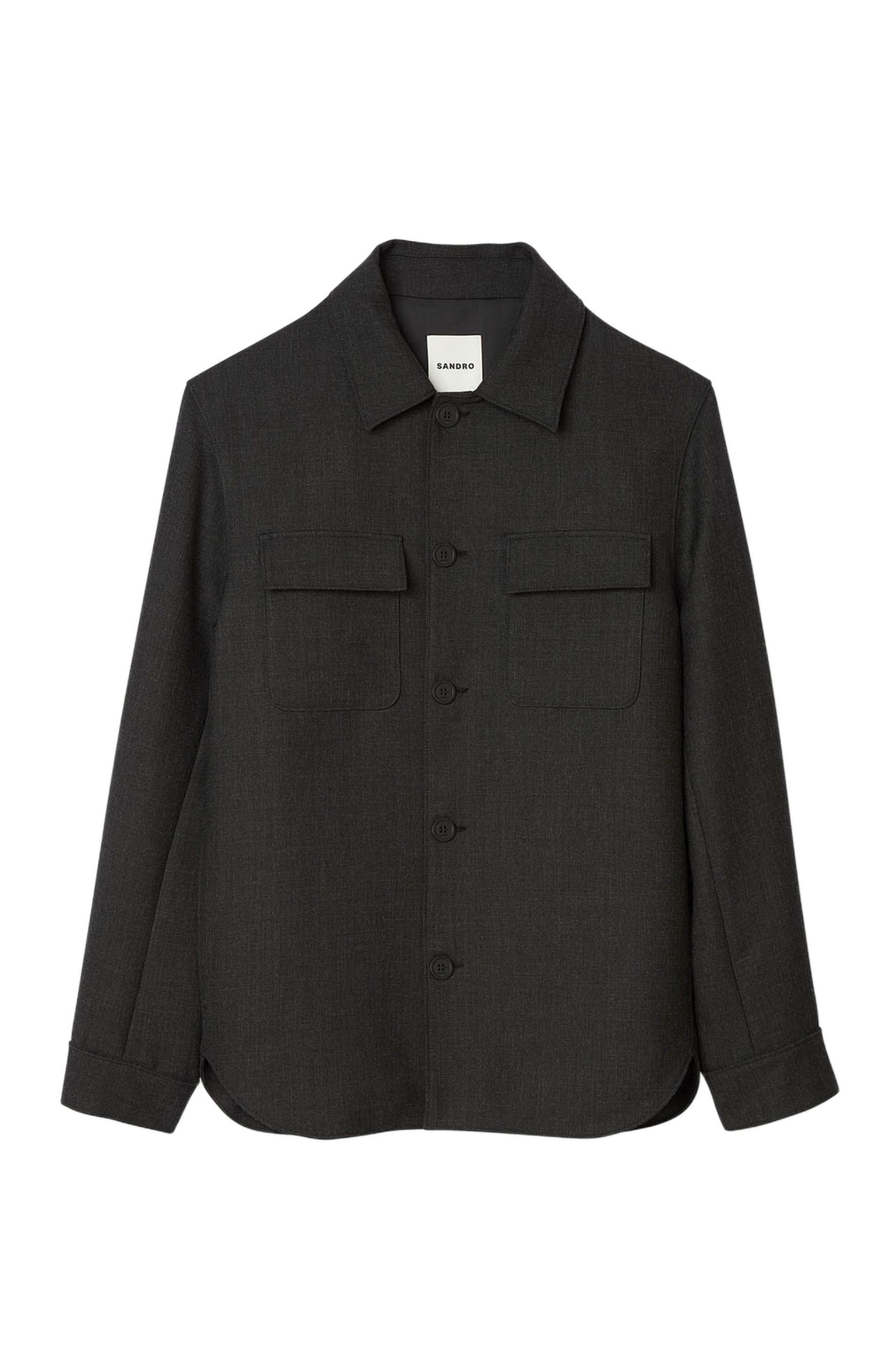 SANDRO Wool Overshirt with pockets in Dark Grey at Nordstrom - 5