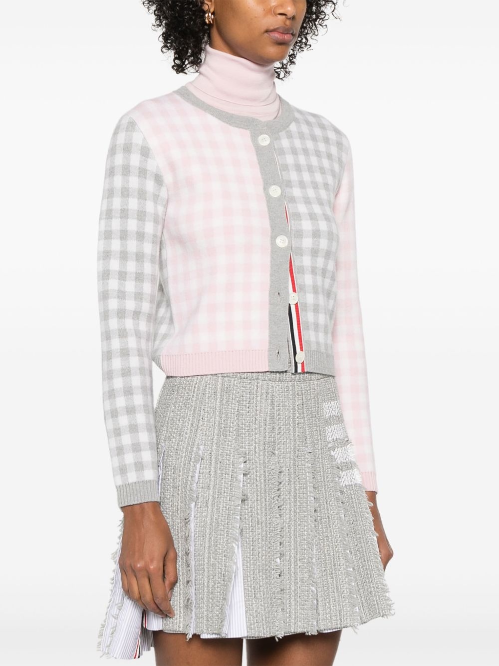 gingham-check wool cardigan - 3