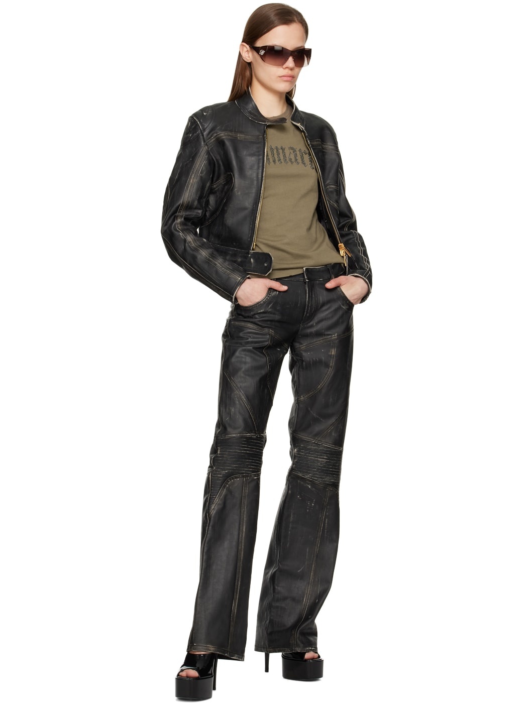 Black Distressed Leather Jacket - 4