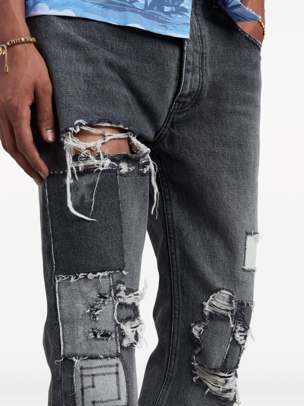 distressed straight-leg jeans - 6