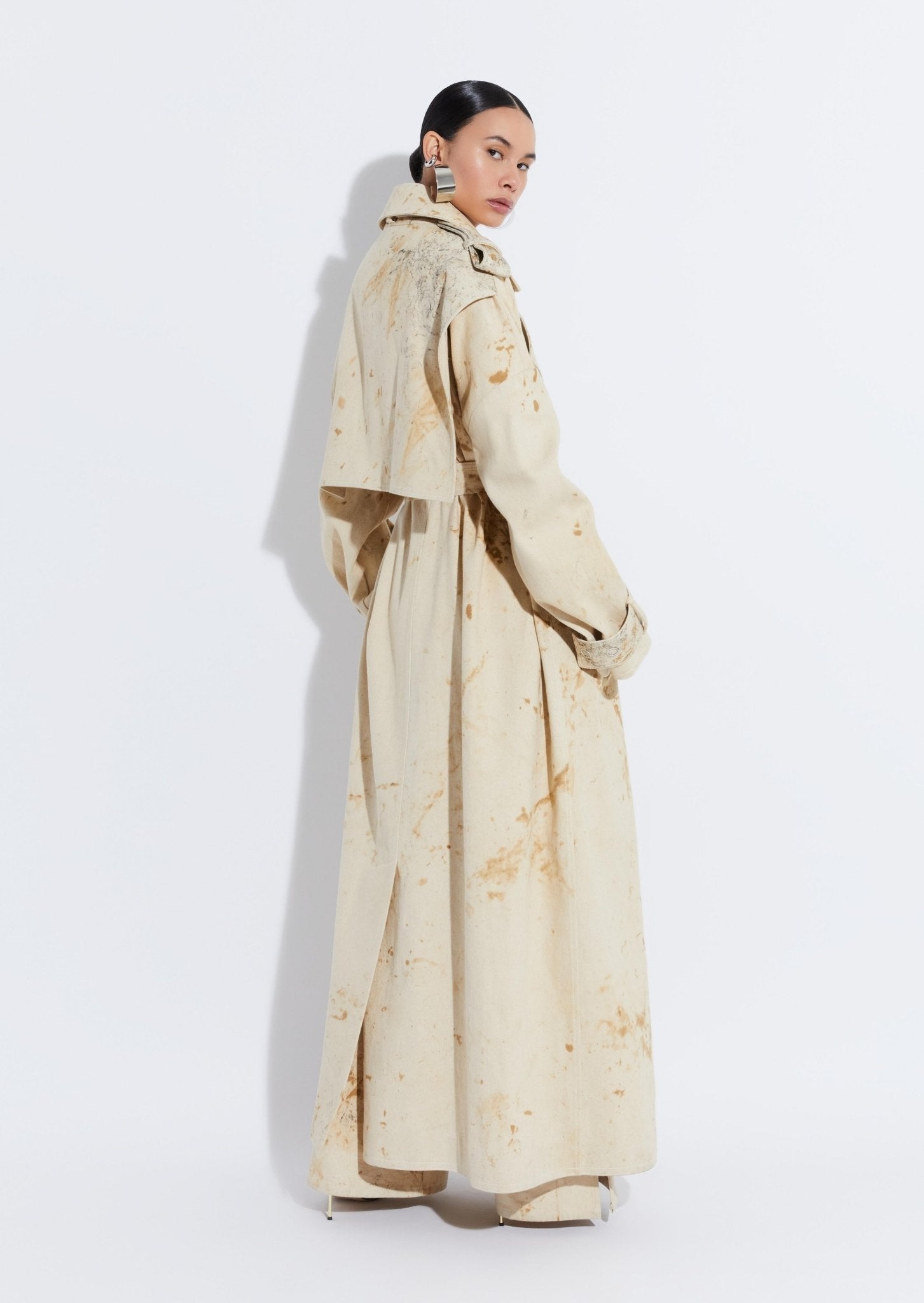 Splatter Denim Double Breasted Trench - 4