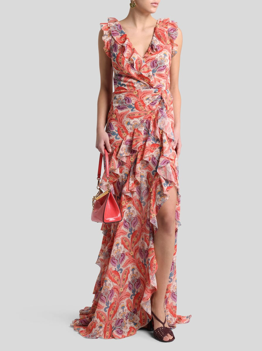 LONG DRESS WITH RUFFLES AND CUT-OUT - 3