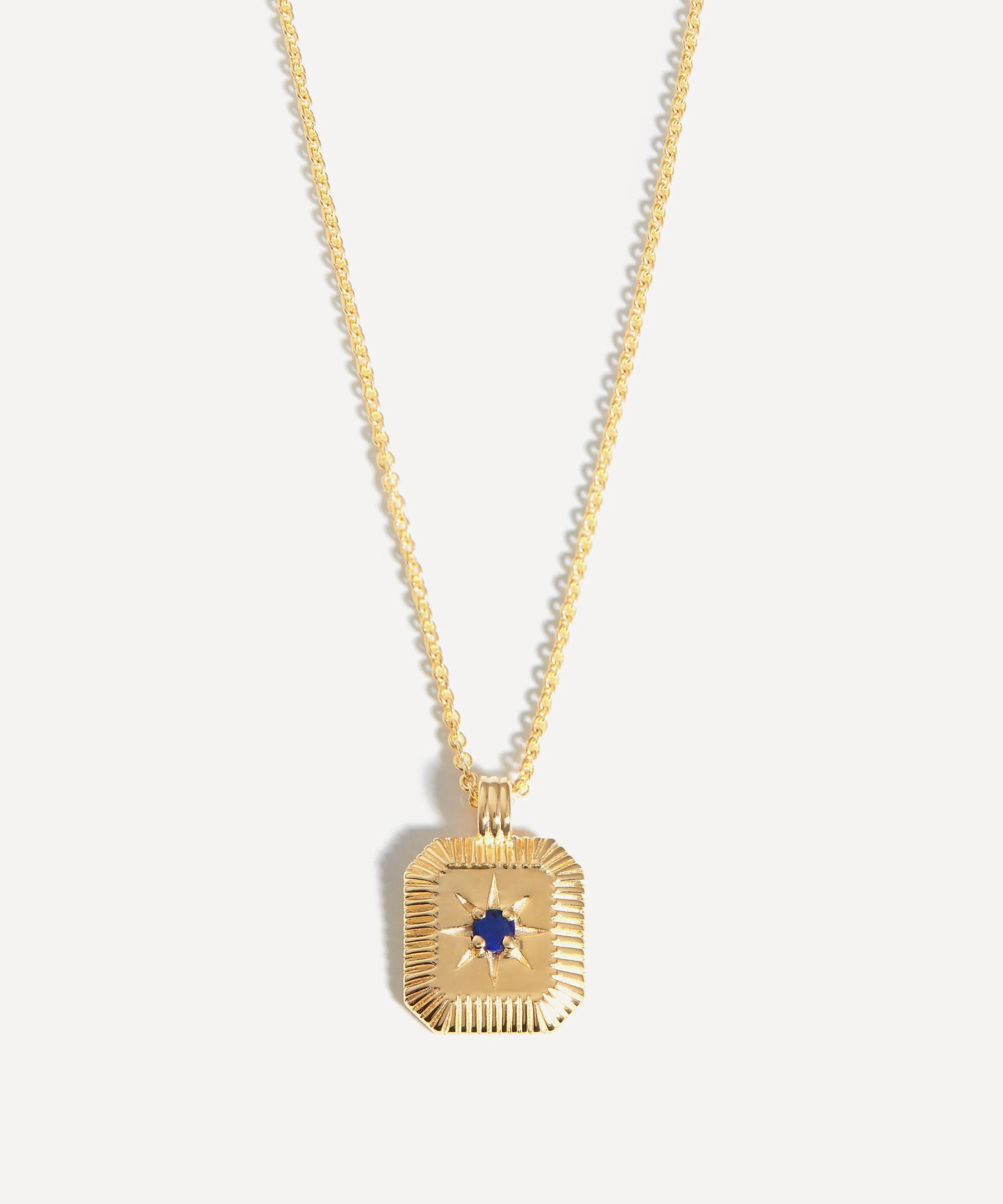 18ct Gold-Plated Vermeil Silver Engravable September Birthstone Star Ridge Pendant Necklace - 1