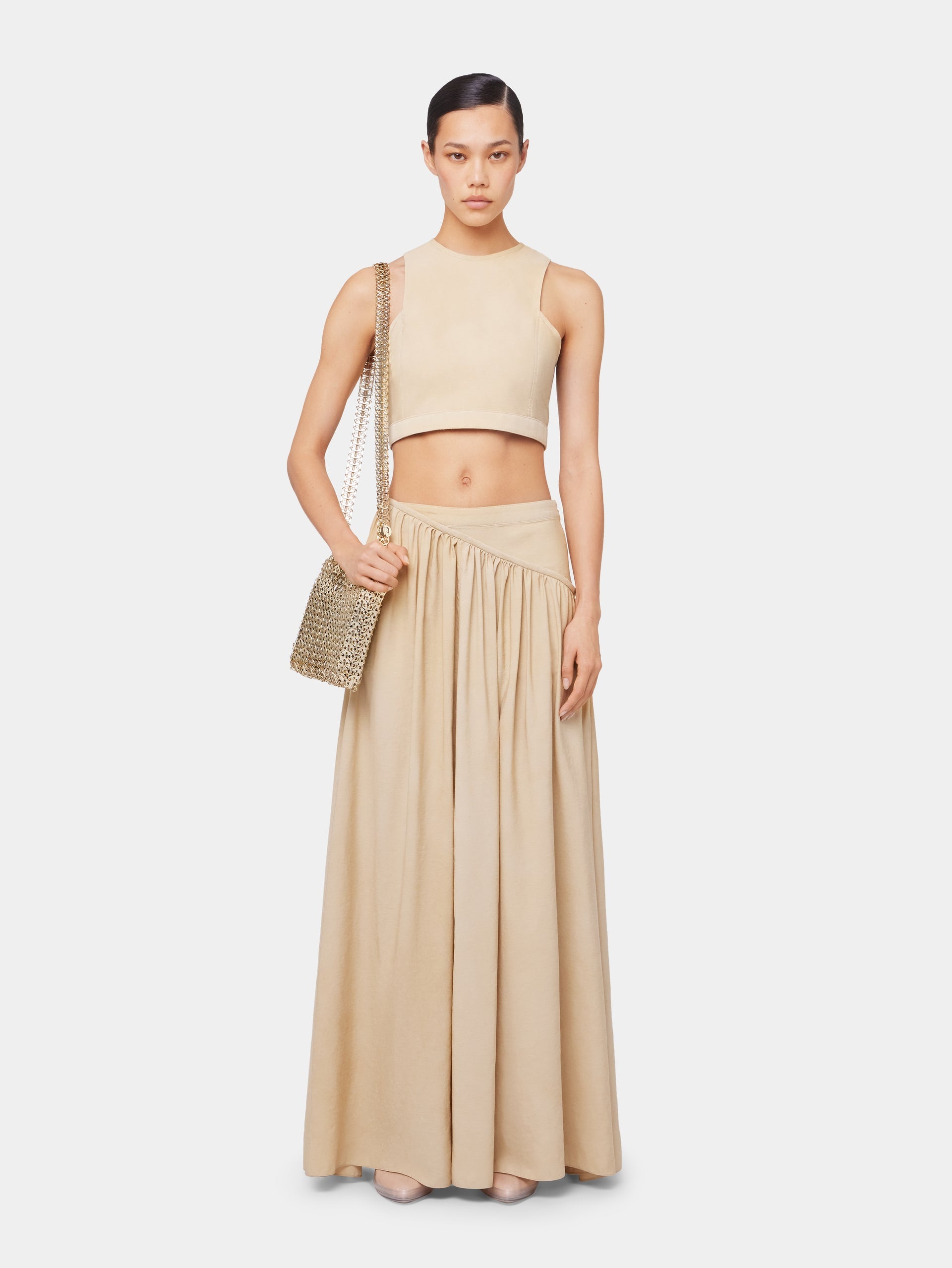 OCHRE CROP TOP IN VISCOSE TWILL - 2