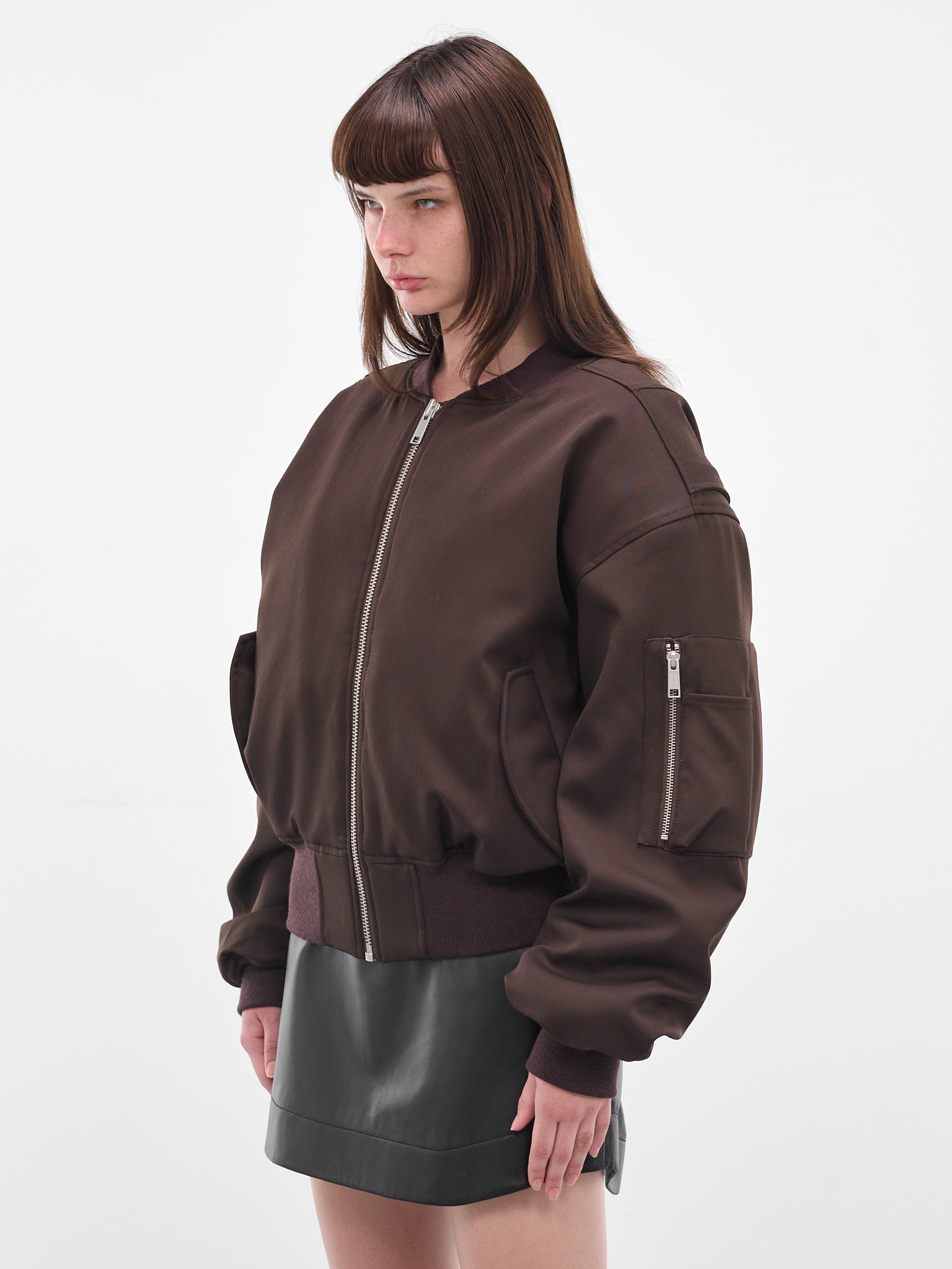Brown Broad Cropped Bomber Jacket - 2