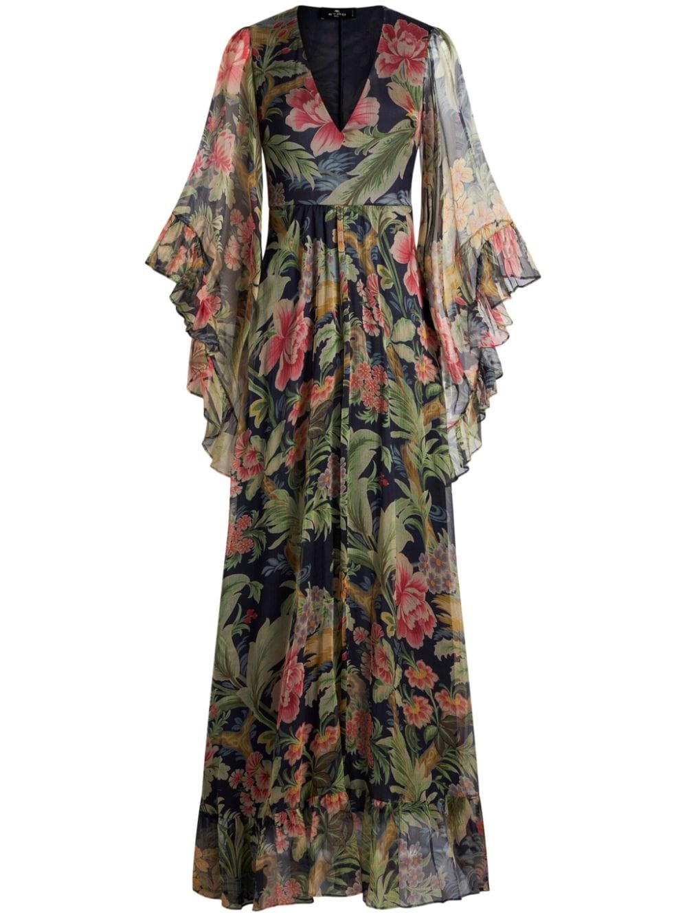 floral-print silk maxi dress - 1