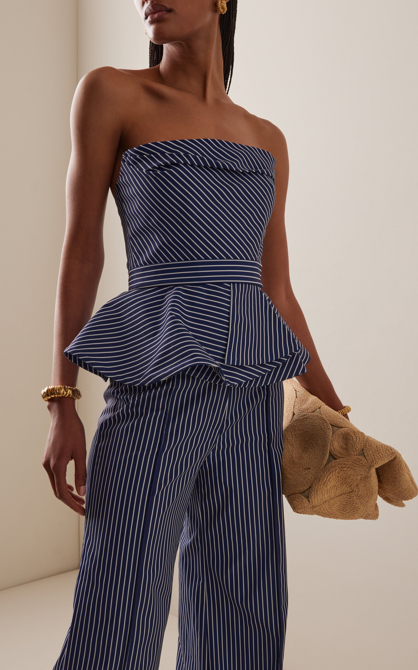Alborada Draped Cotton Twill Peplum Top navy - 2