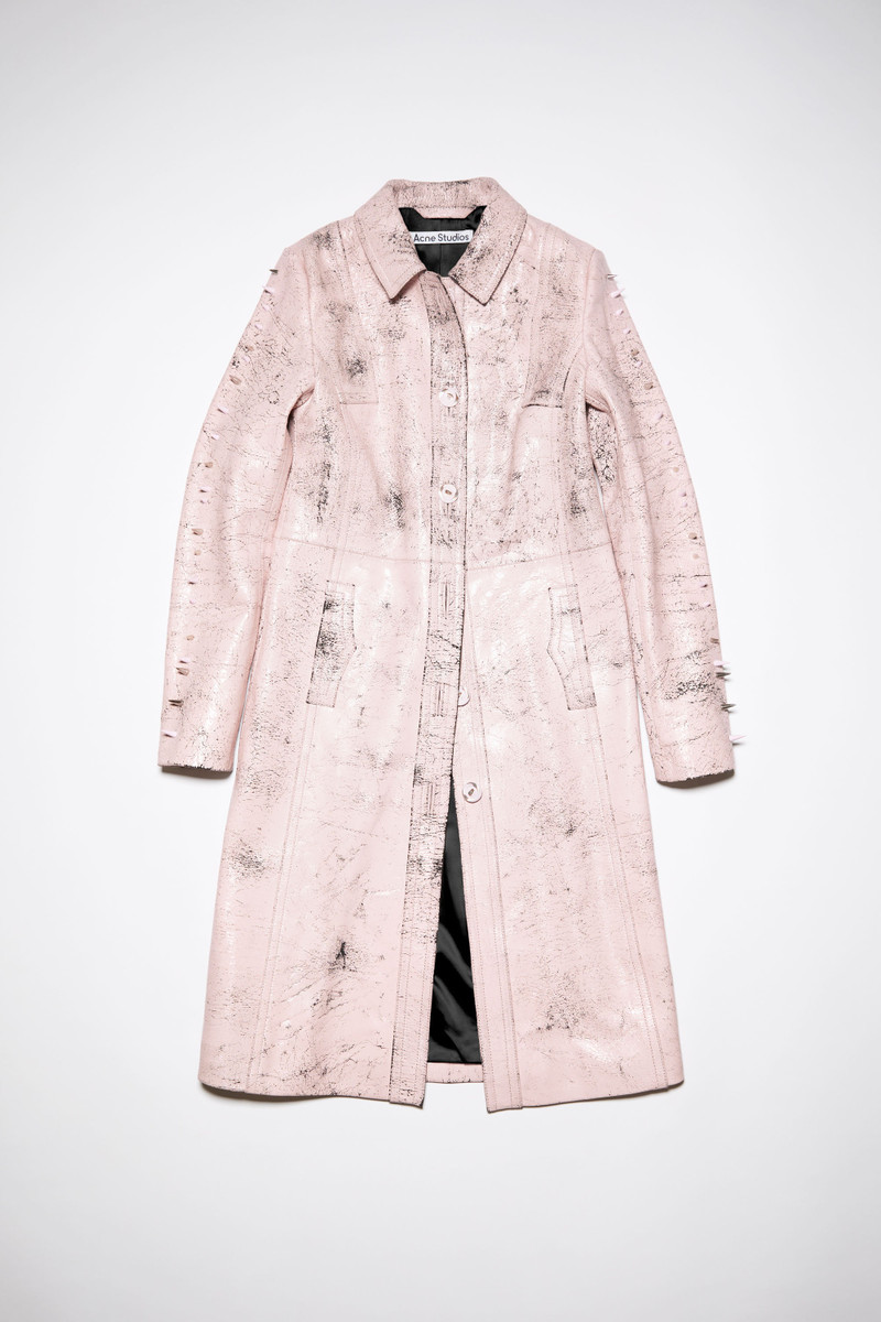 Leather single-breasted spike coat - Light pink 1