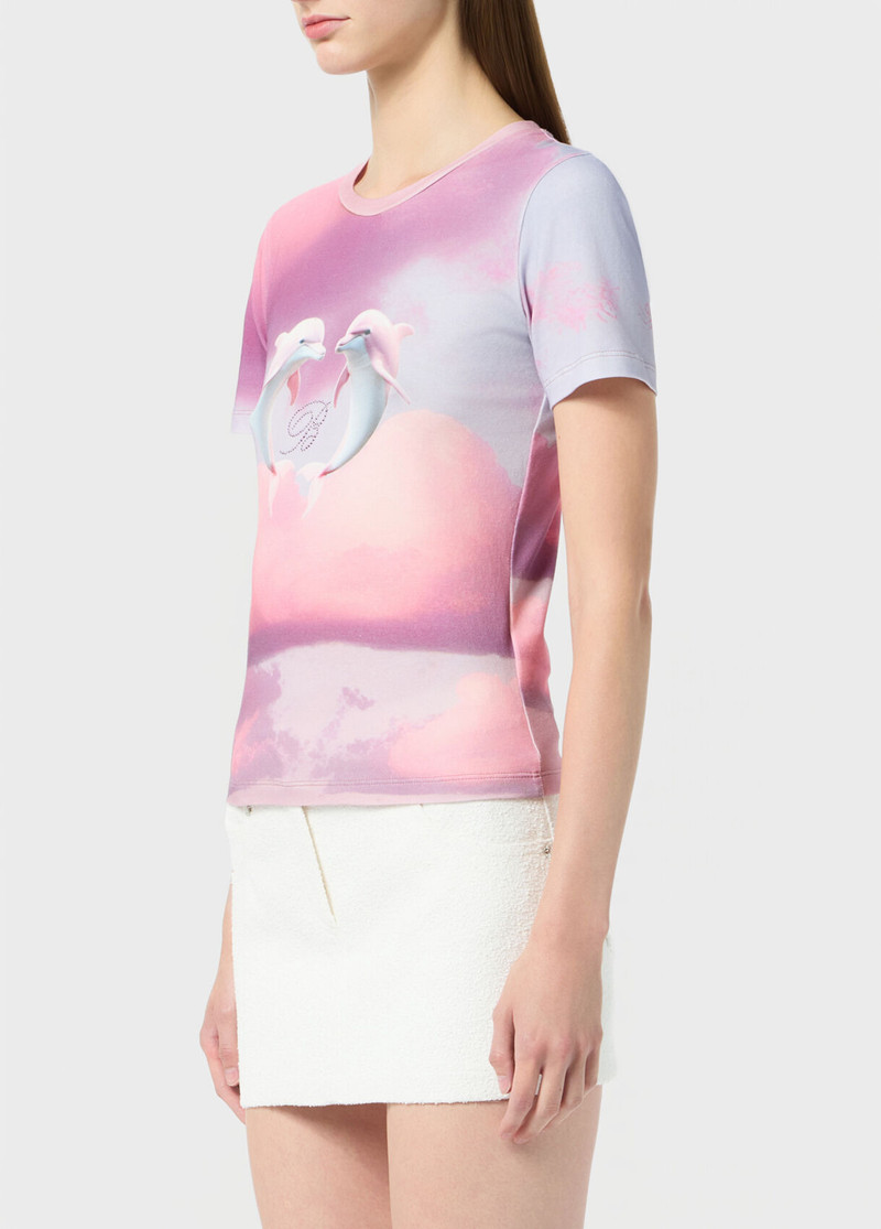 STRETCH COTTON T-SHIRT WITH DOLPHIN PRINT AND EMBROIDERY 4