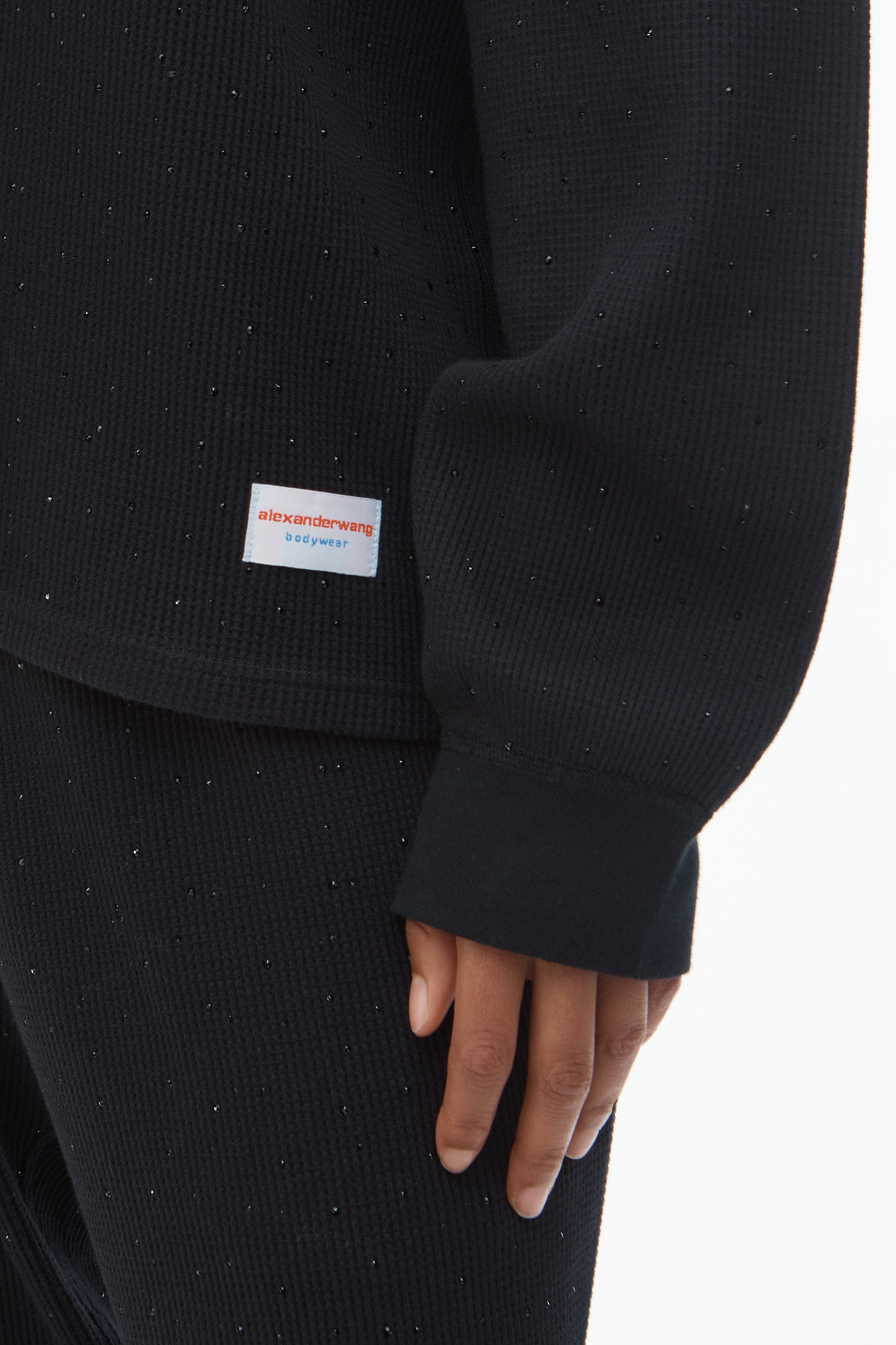 Crystal Hotfix Crewneck Long-Sleeve Tee in Waffle Knit - 5