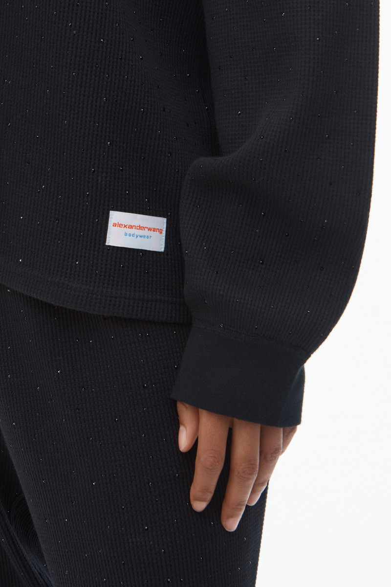 Crystal Hotfix Crewneck Long-Sleeve Tee in Waffle Knit 5
