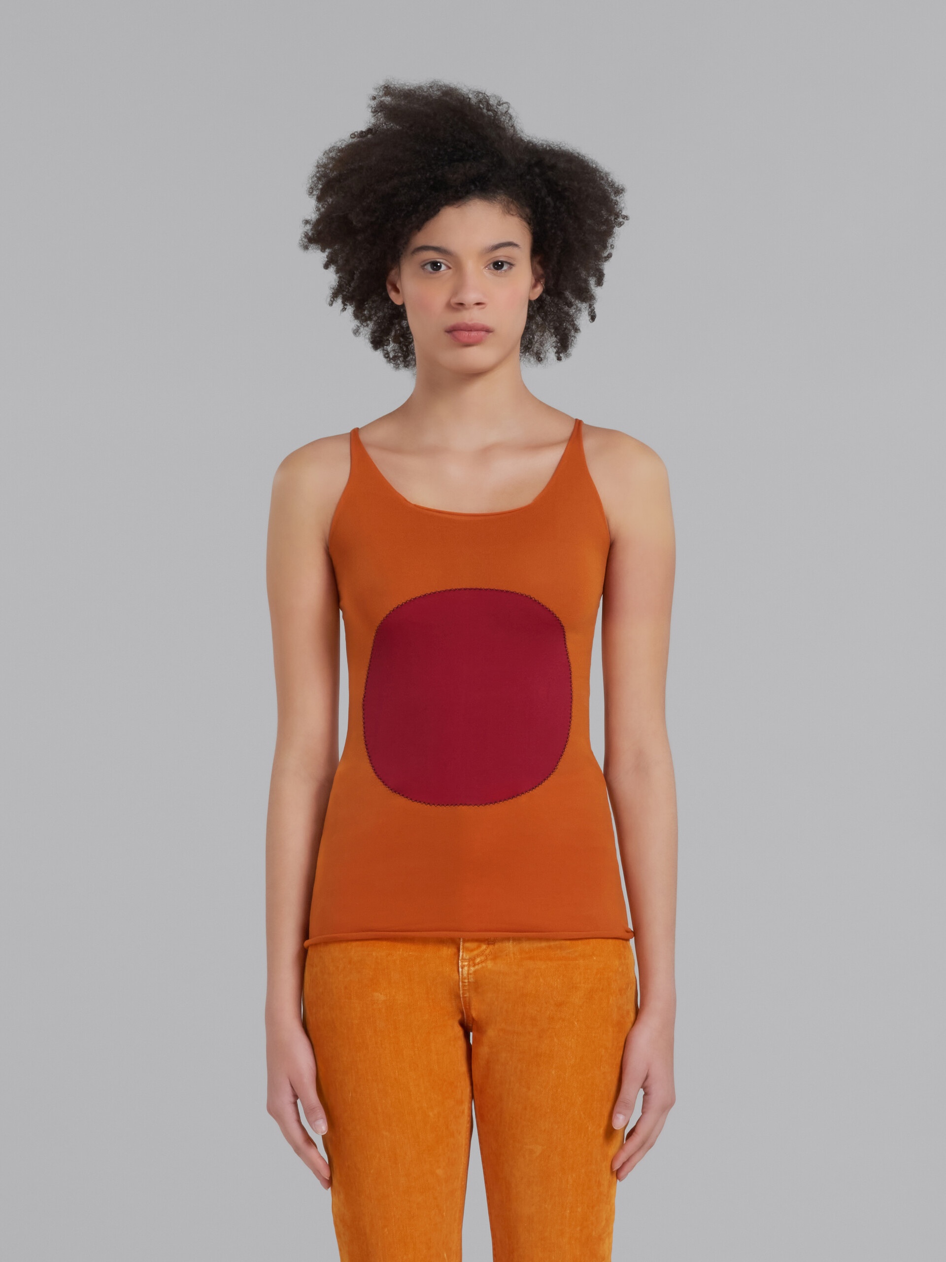 ORANGE STRETCH NYLON TANK TOP WITH INLAY - 2