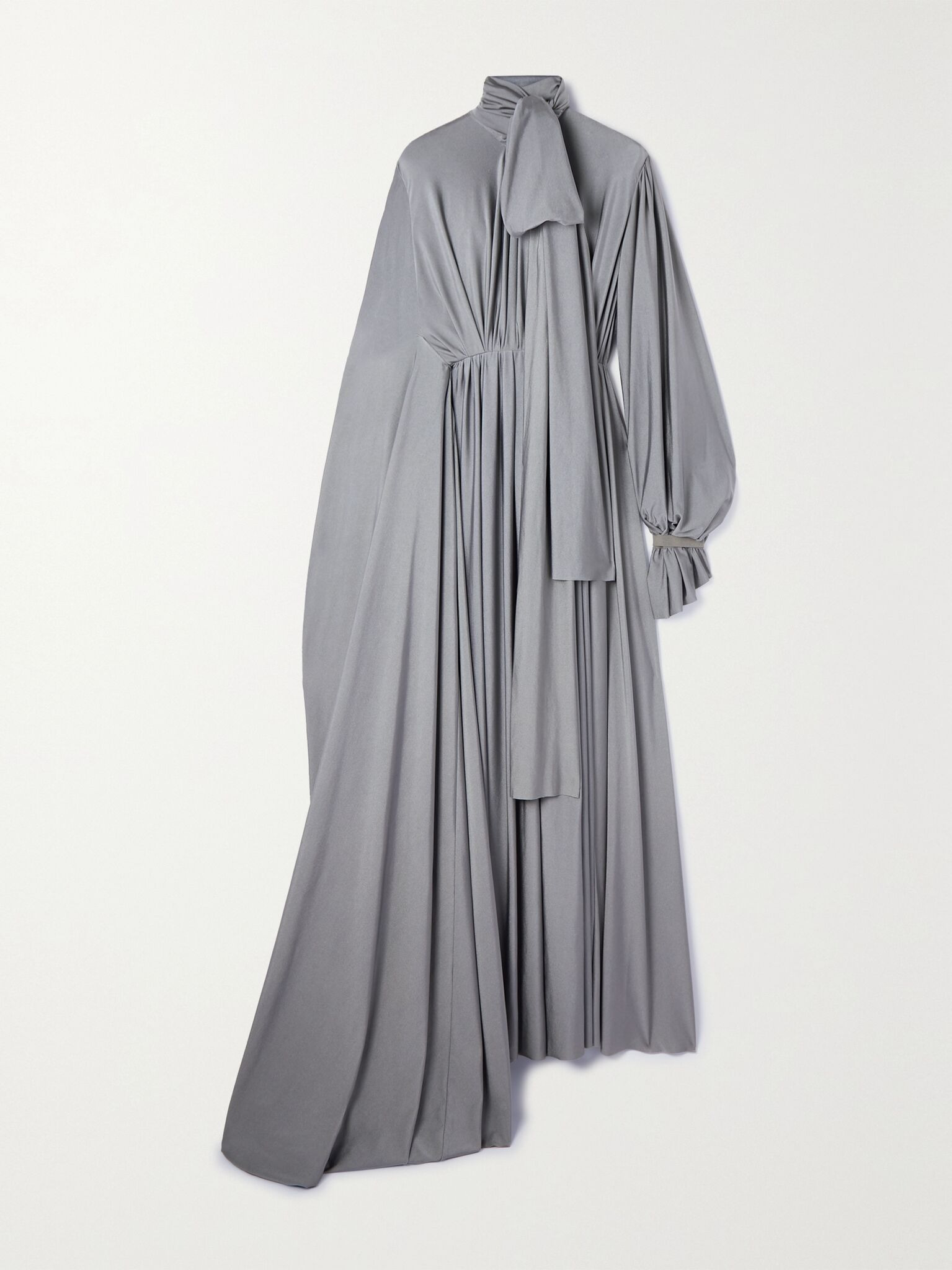 Asymmetric ruched stretch-satin maxi dress Gray - 1