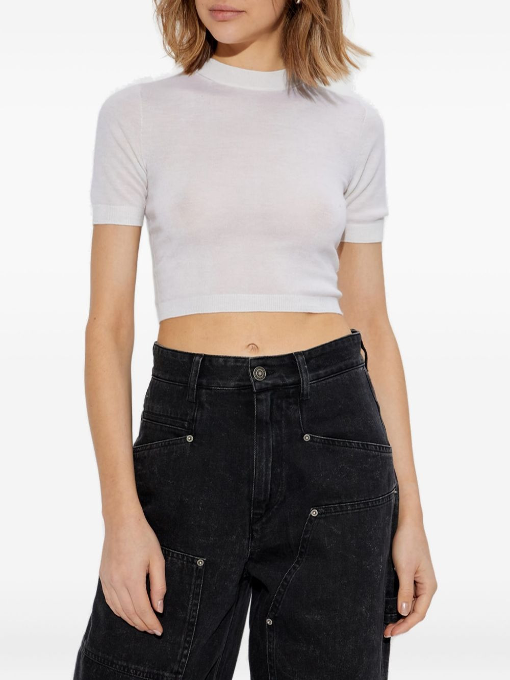 crem-neck crop T-shirt - 3