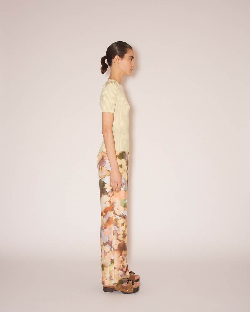 MERA - Shiny viscose-rib T-shirt - Wax 3