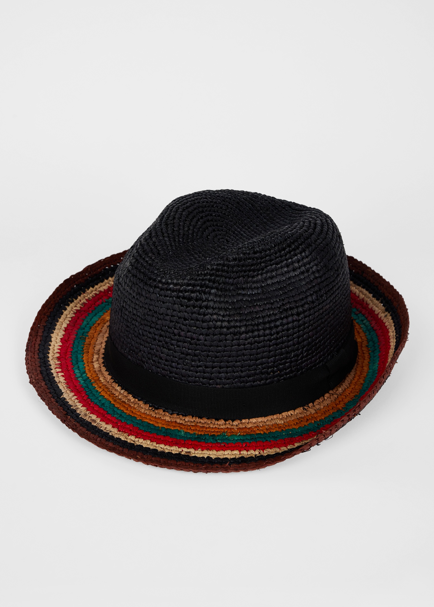 Black 'Signature Stripe' Straw Trilby Hat - 2