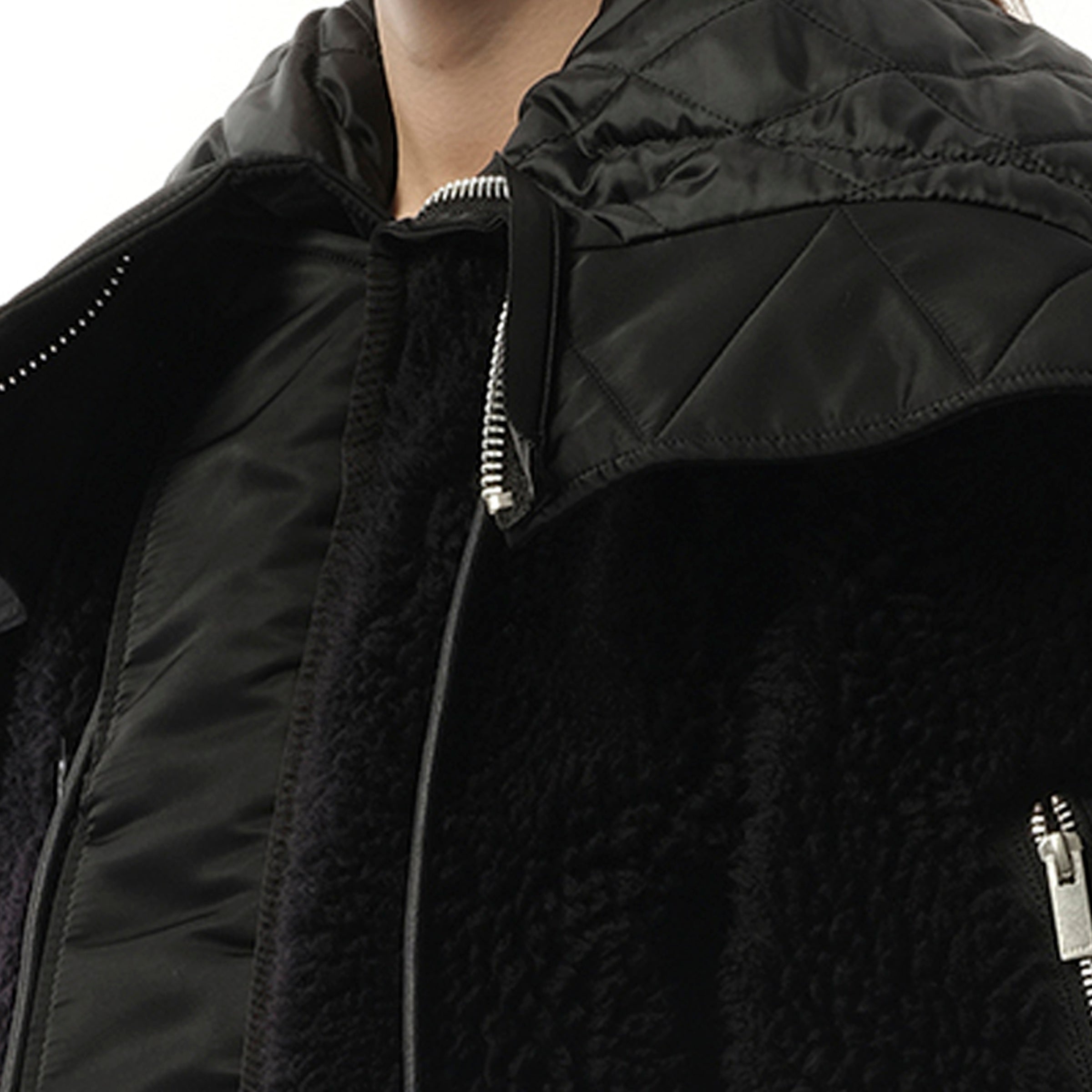 Faux Shearling x Nylon Twill Blouson in Black - 3