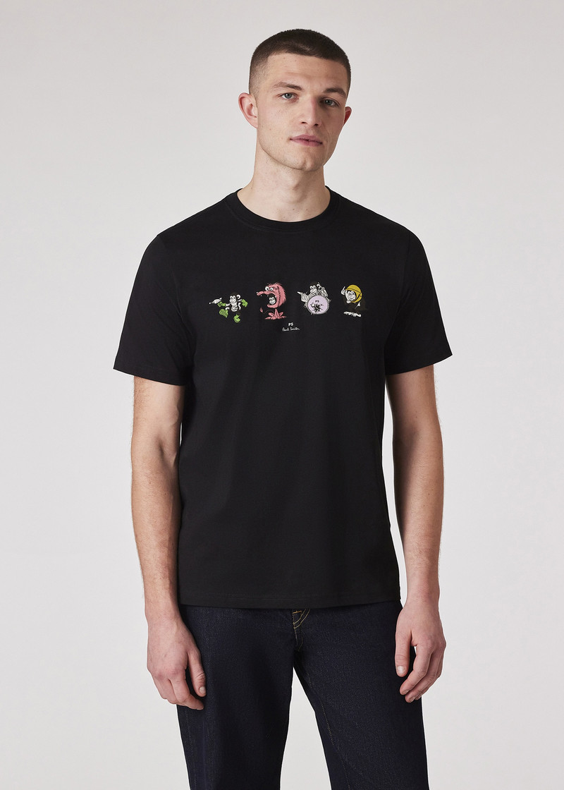 Black Cotton 'Monkey' Print T-Shirt 3