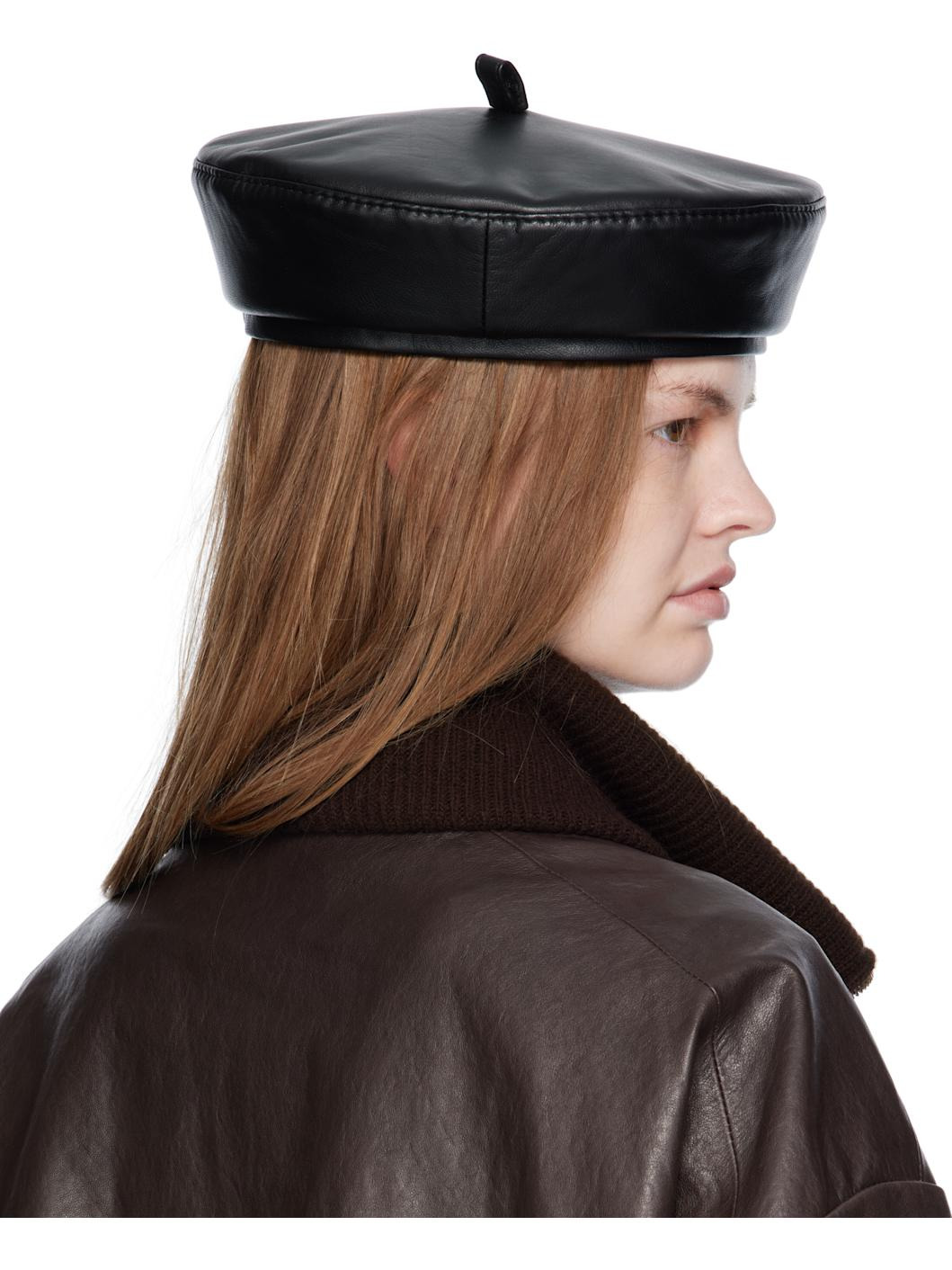 Black Leather Beret - 3