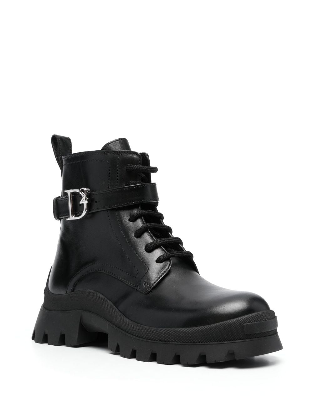 logo-buckle leather ankle boots - 2