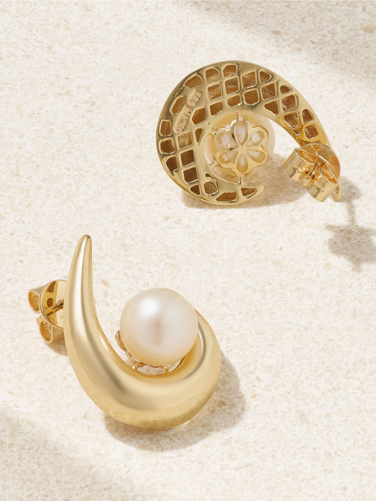 14-karat gold pearl earrings Gold - 3