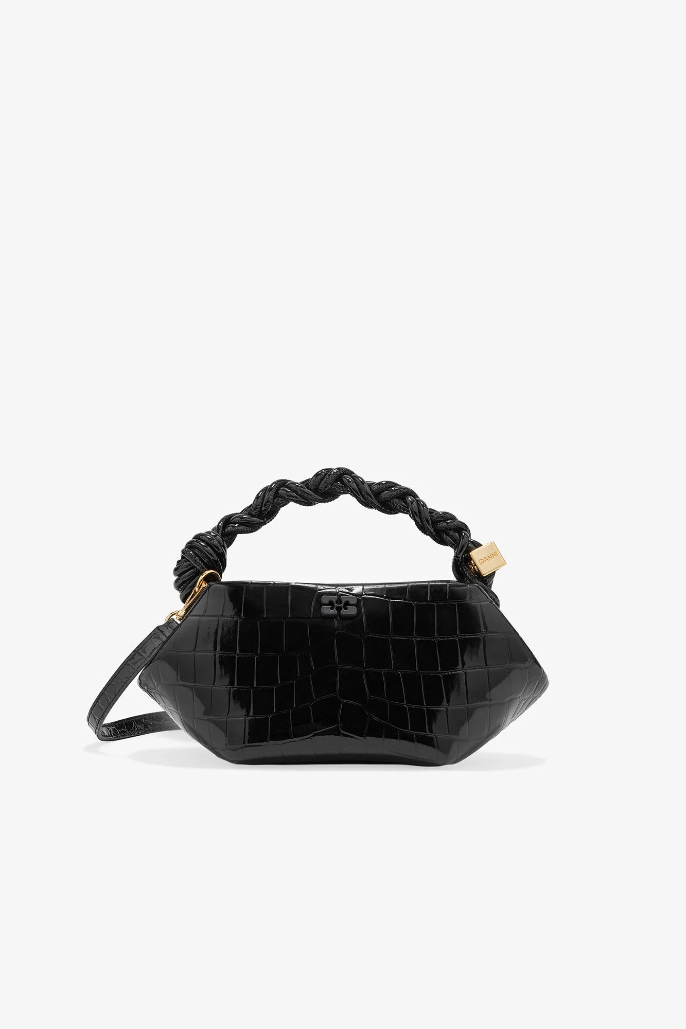 BLACK CROCO PATENT MINI GANNI BOU BAG - 1