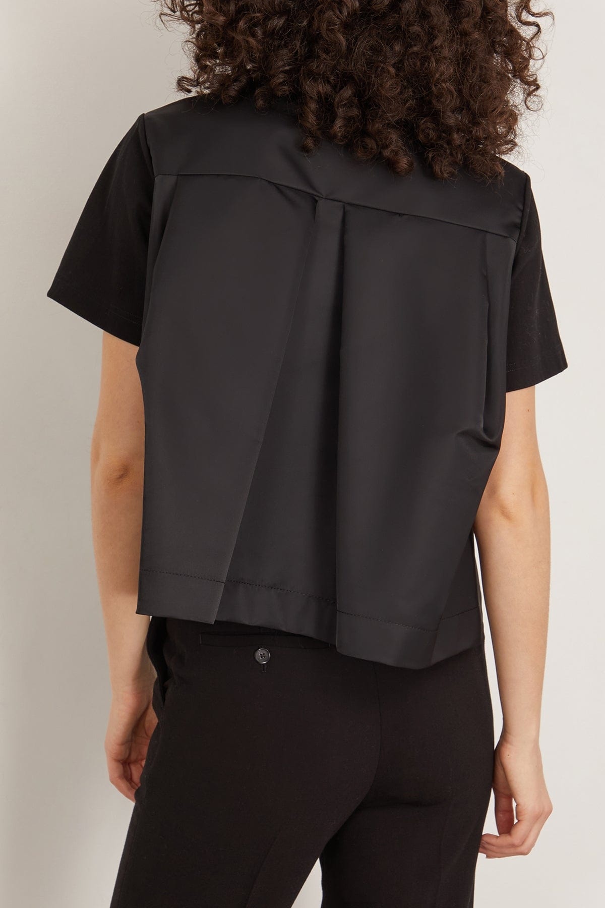 Nylon Twill Mix Cotton Jersey T-Shirt in Black - 3