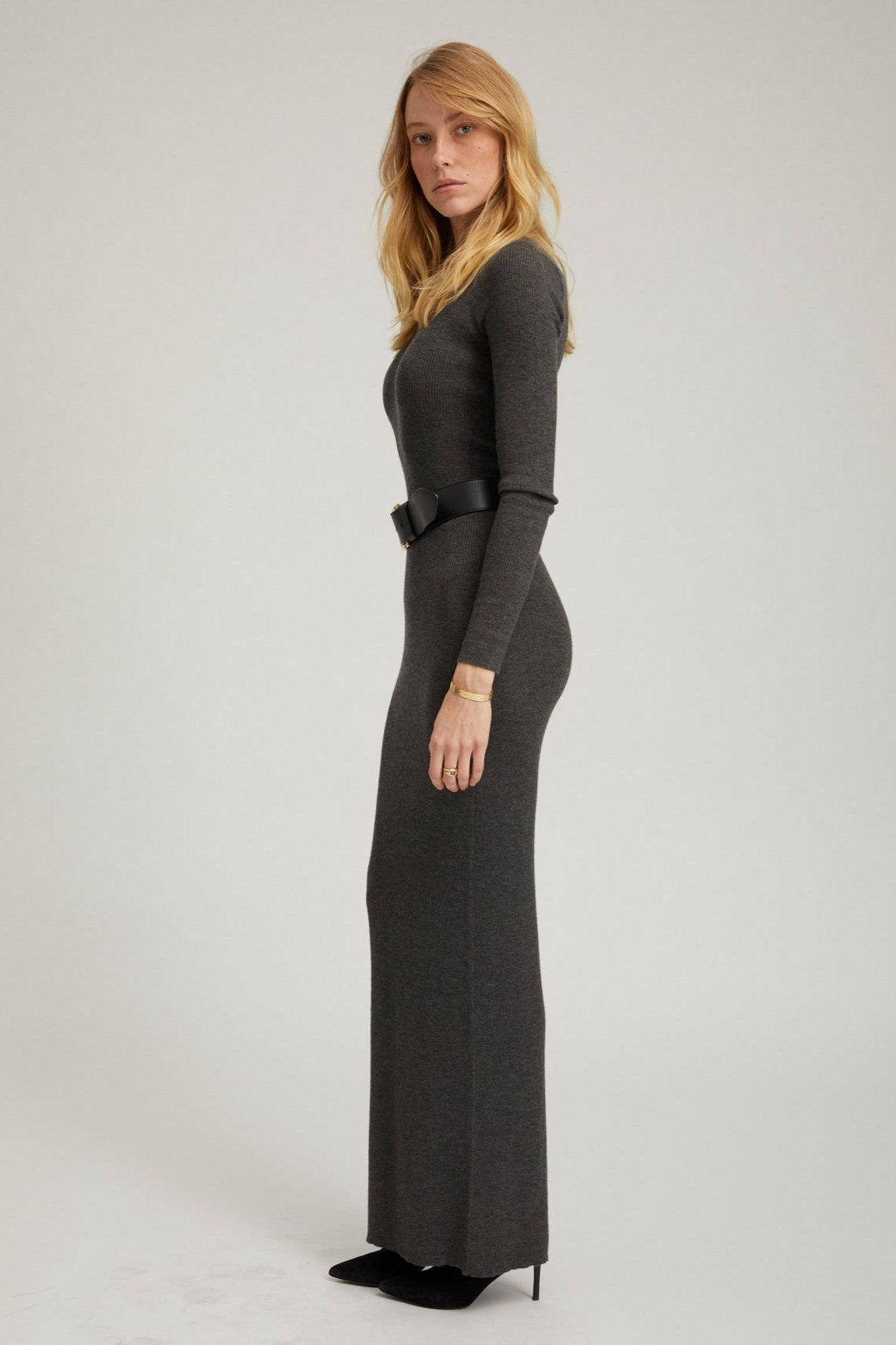 GREY CASHMERE CREWNECK MAXI DRESS - 3