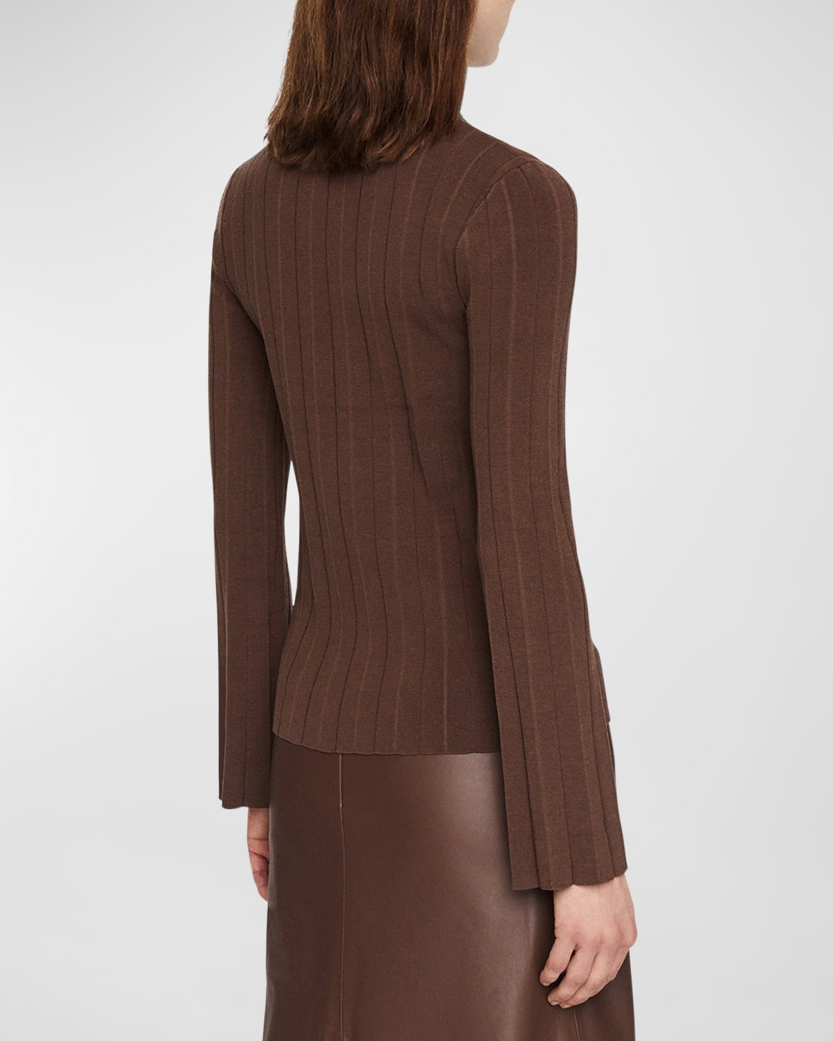 Mock-Neck Silk Stretch Plisse Sweater - 4