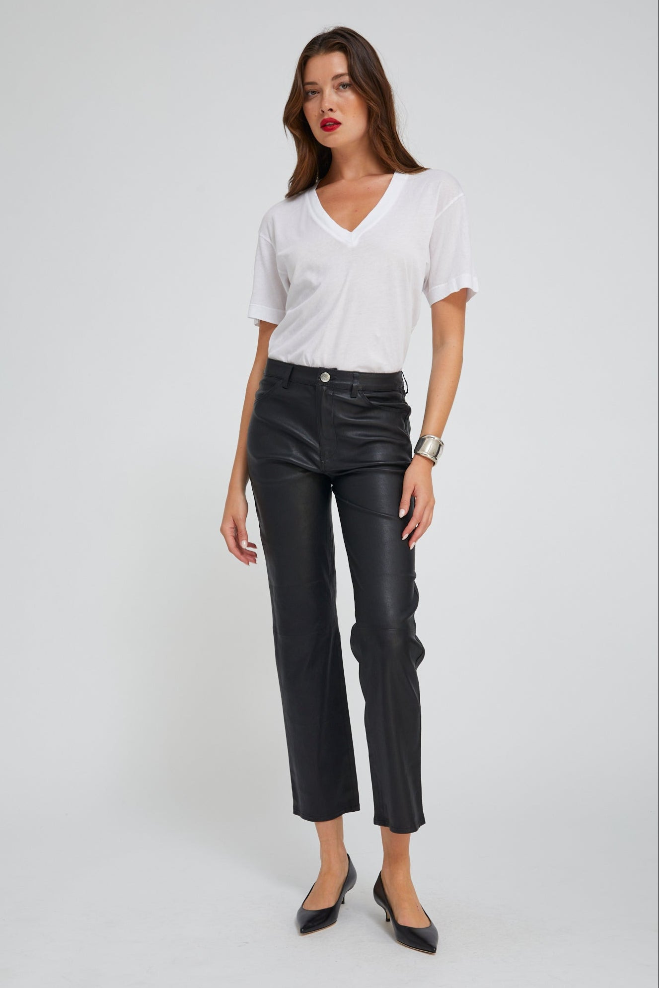 WHITE V-NECK TEE - 2
