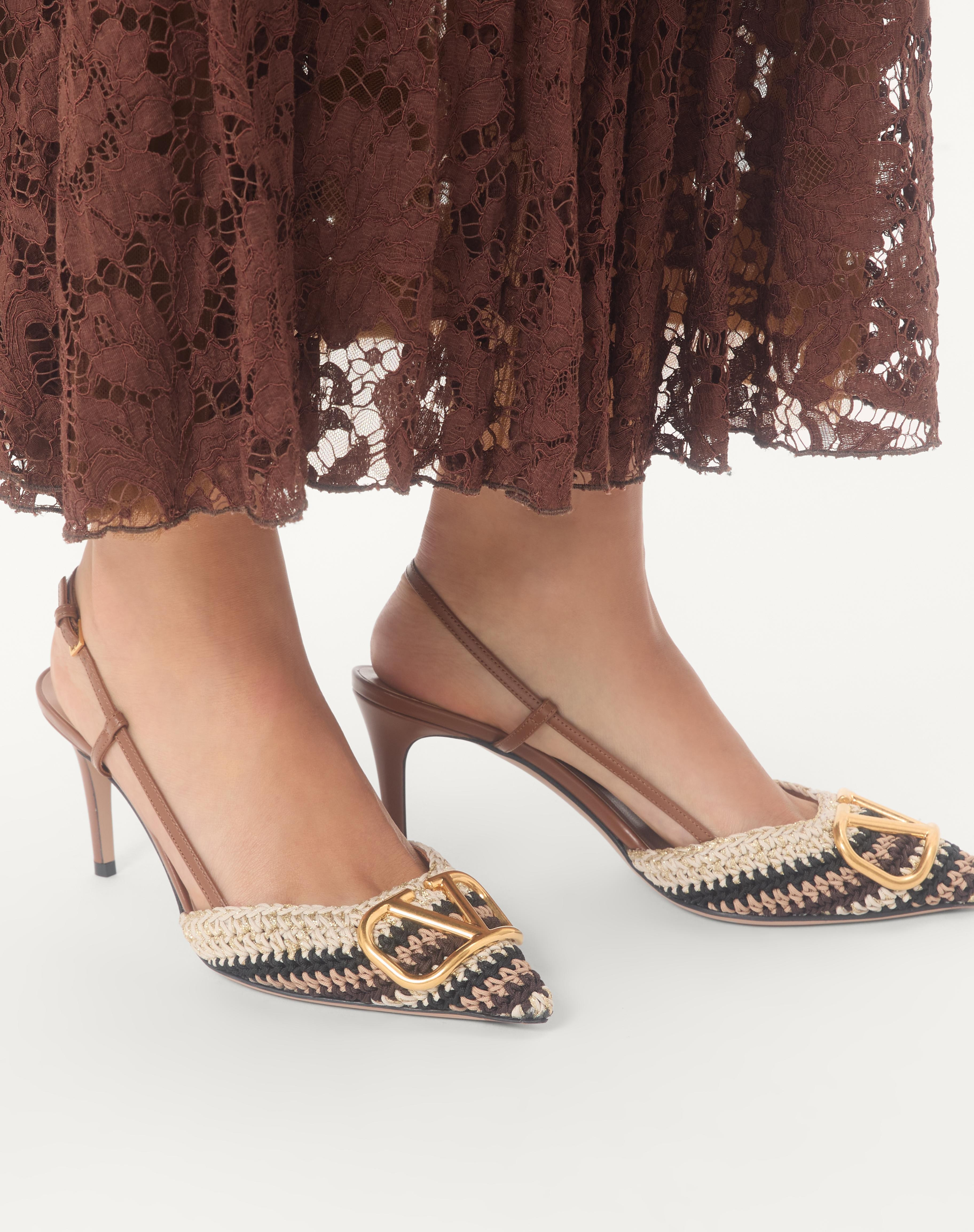 VLOGO SIGNATURE SLINGBACK PUMP WITH CROCHET EMBROIDERY 80MM - 2