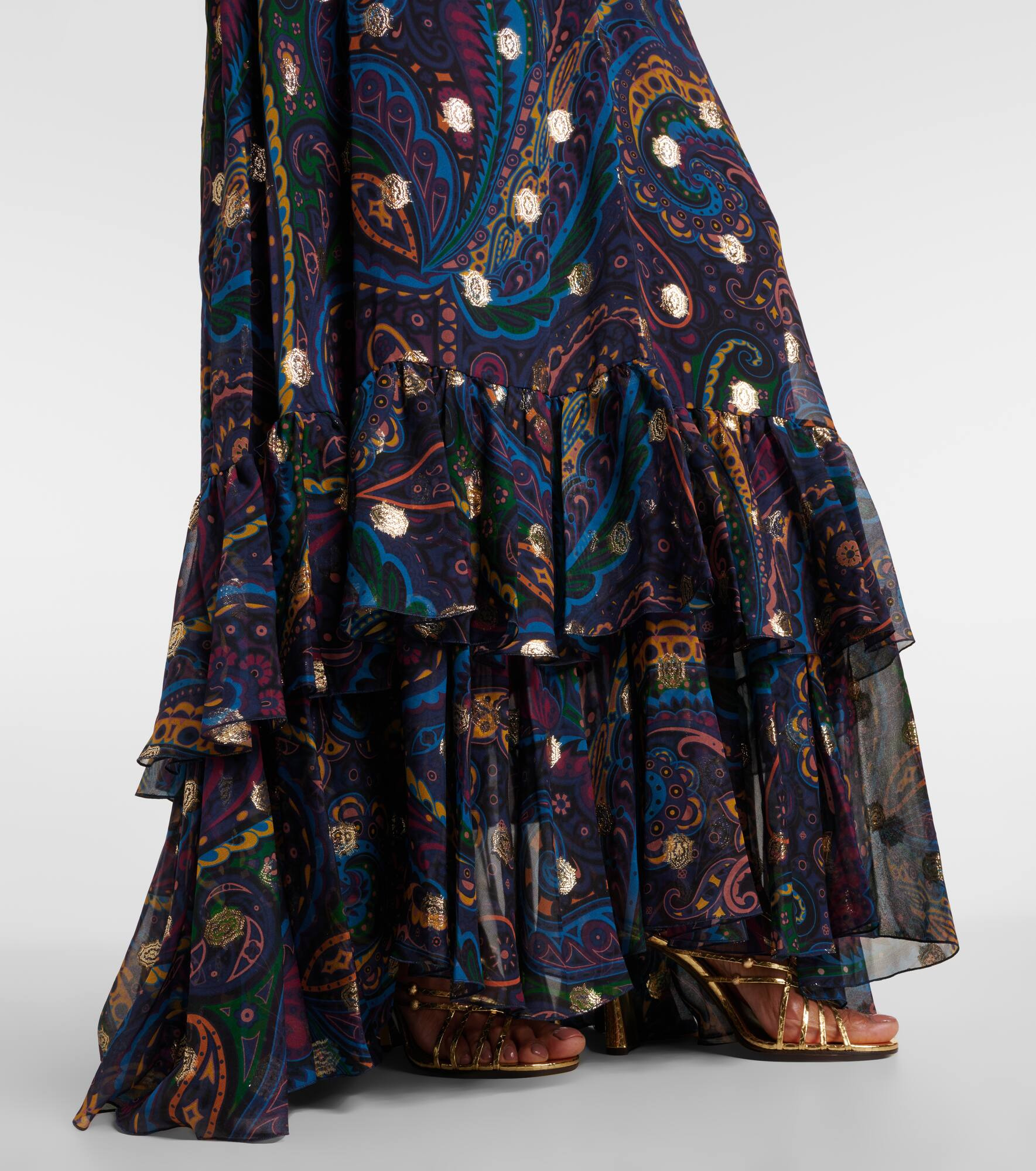 Paisley ruffled silk maxi skirt - 5