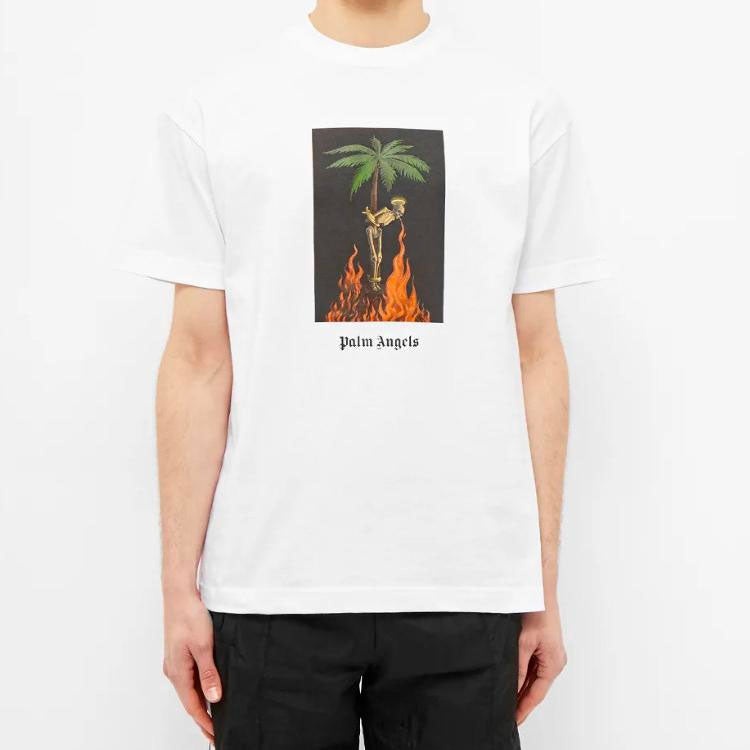 Men's PALM ANGELS Burning Skeleton Tee Flame Printing Short Sleeve White PMAA001R204130260188 - 3