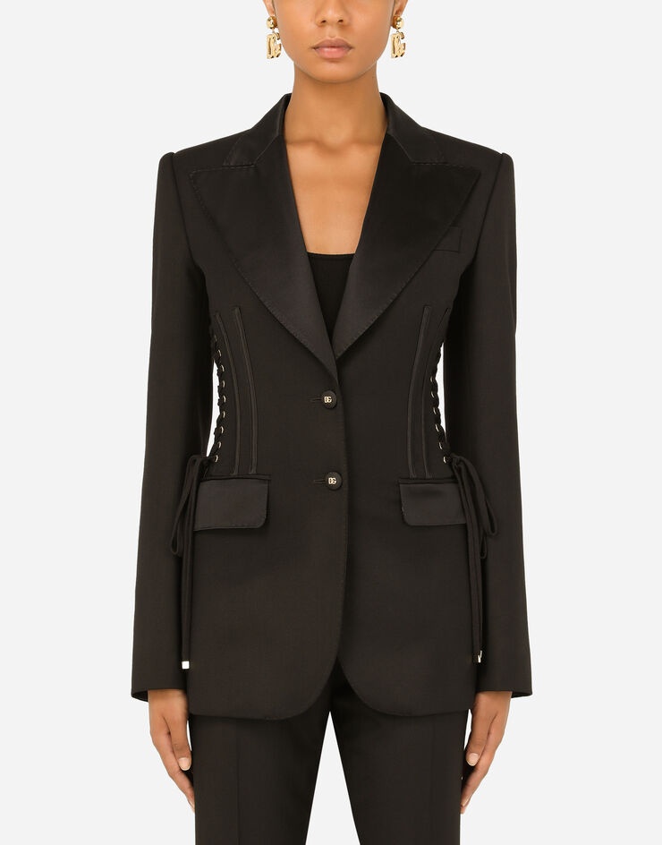 Single-breasted tuxedo gabardine jacket with lacing - 1